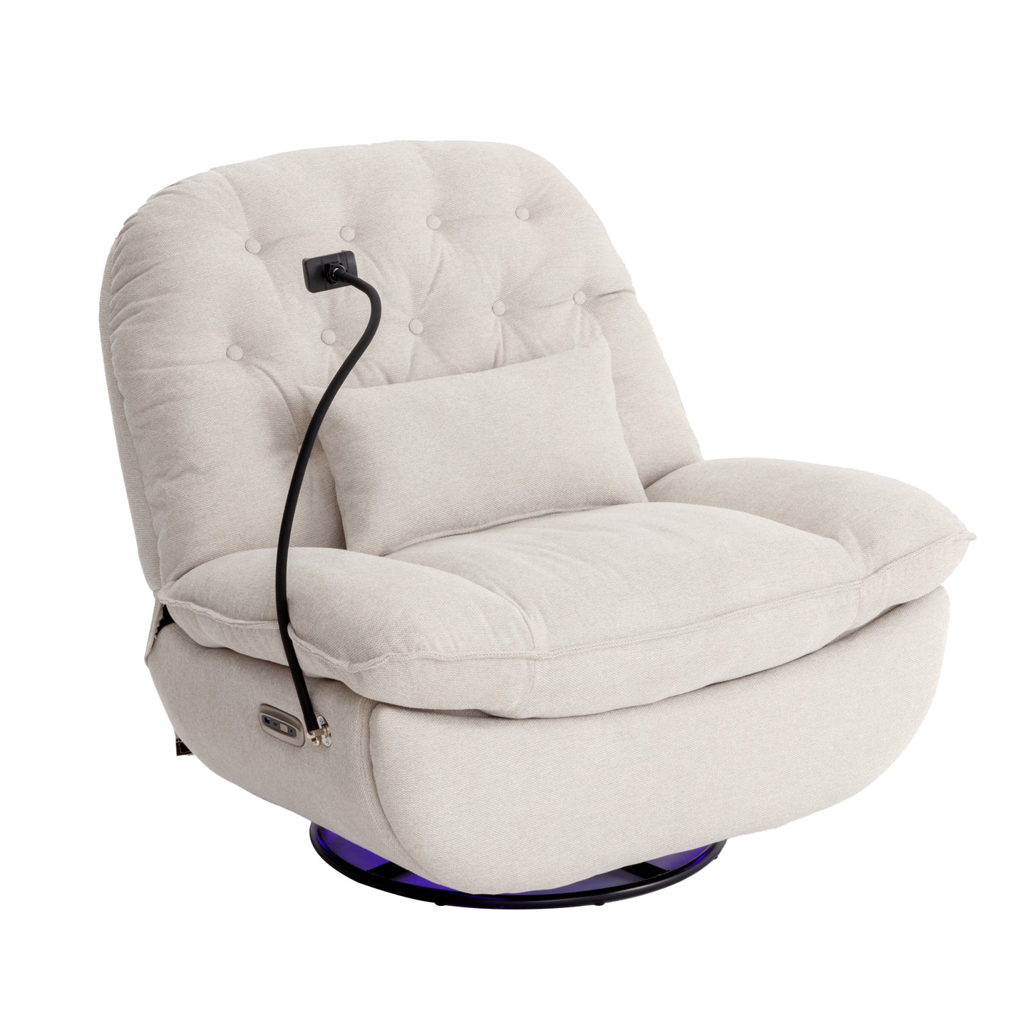 Smart Beige Power Recliner with Swivel, Voice Control, Bluetooth, USB Ports, Atmosphere Lamp, and Mobile Phone Holder