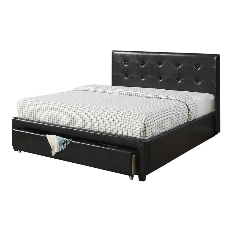 Bedroom Furniture Black Storage Under Bed Queen Size bed Faux Leather upholstered