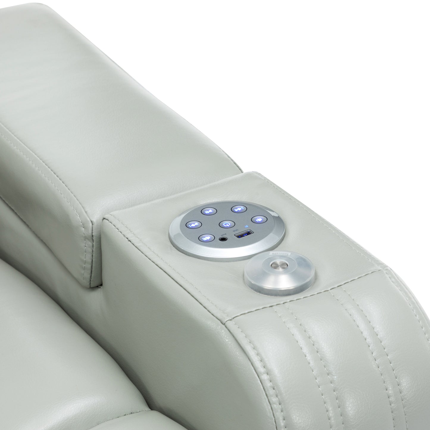 Comfortable Grey PU Leather Power Recliner Chair with Bluetooth Speaker and LED Lights