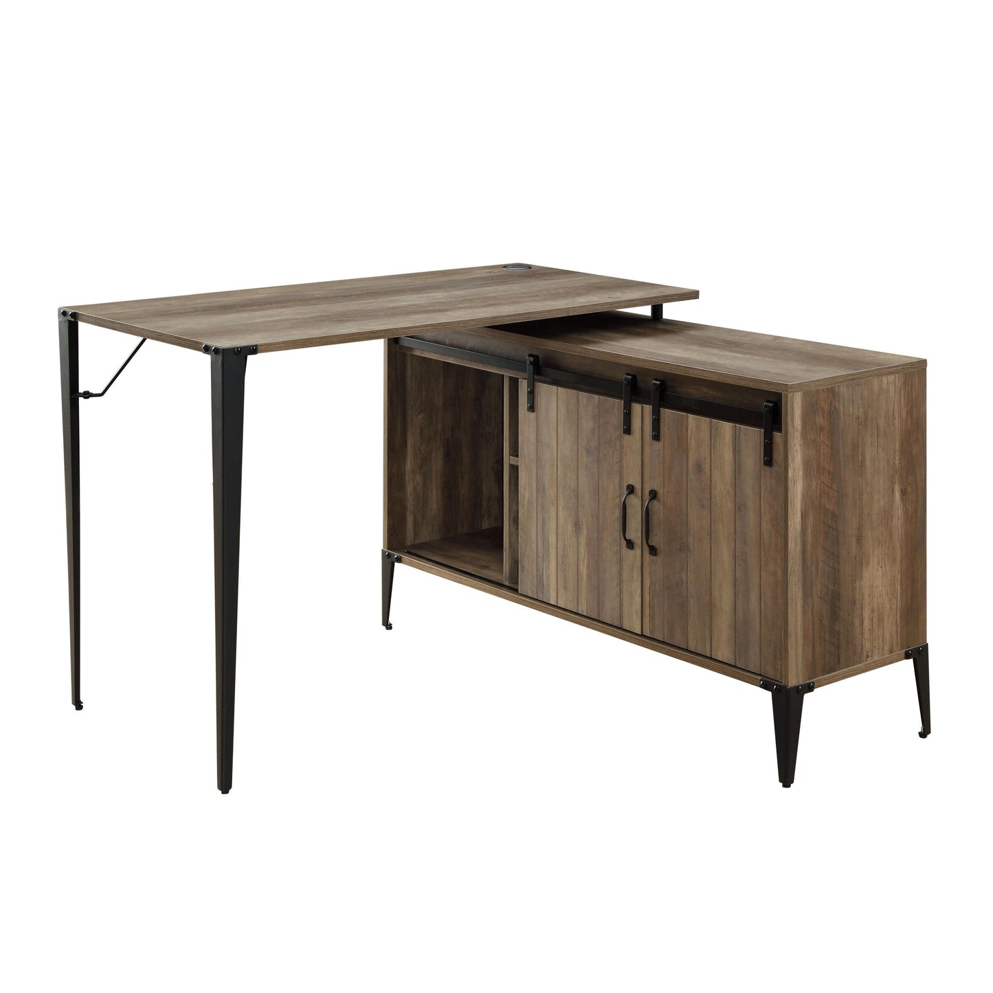 Zakwani Writing Desk with USB Charging, Rustic Oak and Black Finish OF00012