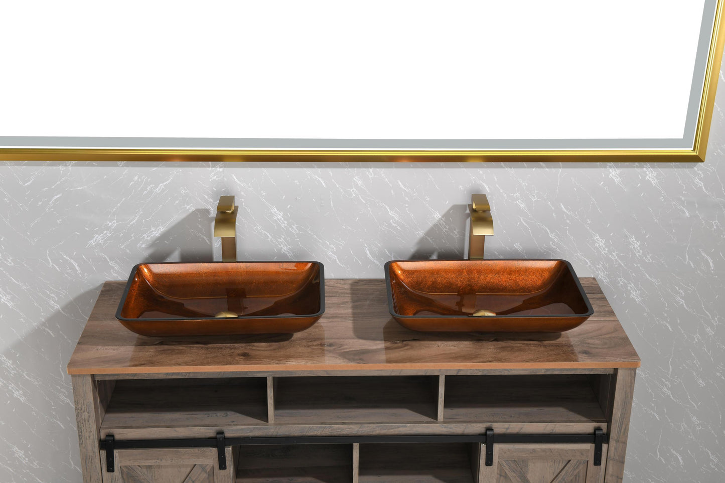 Luxurious Handmade Glass Vessel Sink Set in Deep Chocolate Brown Finish with Gold Accents