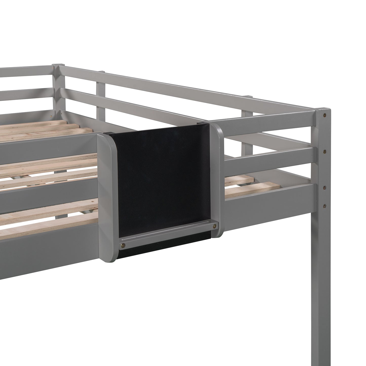 Full size Loft Bed Wood Bed with Slide, Stair and Chalkboard,Gray