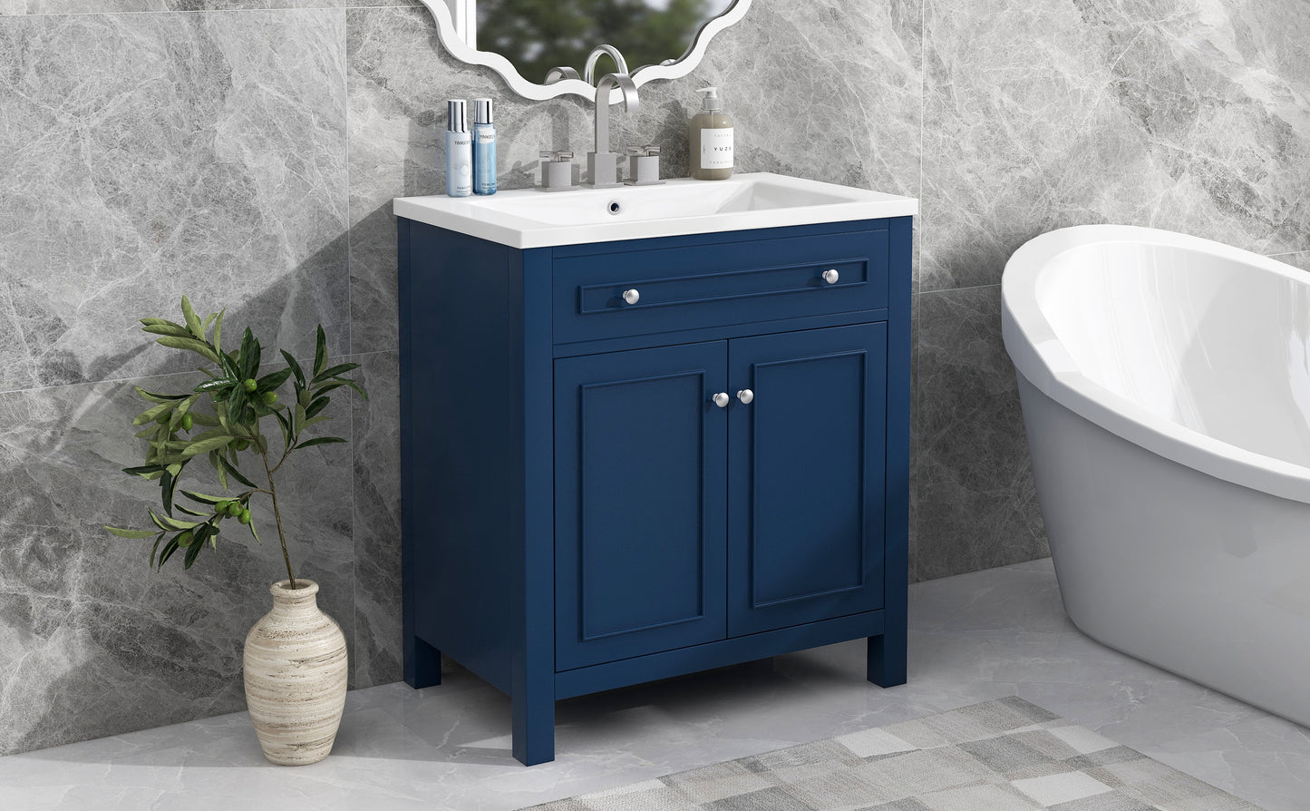 30" Bathroom Vanity Cabinet with Sink Top, Bathroom Storage Cabinet with Two Doors and Adjustable Shelf, Blue