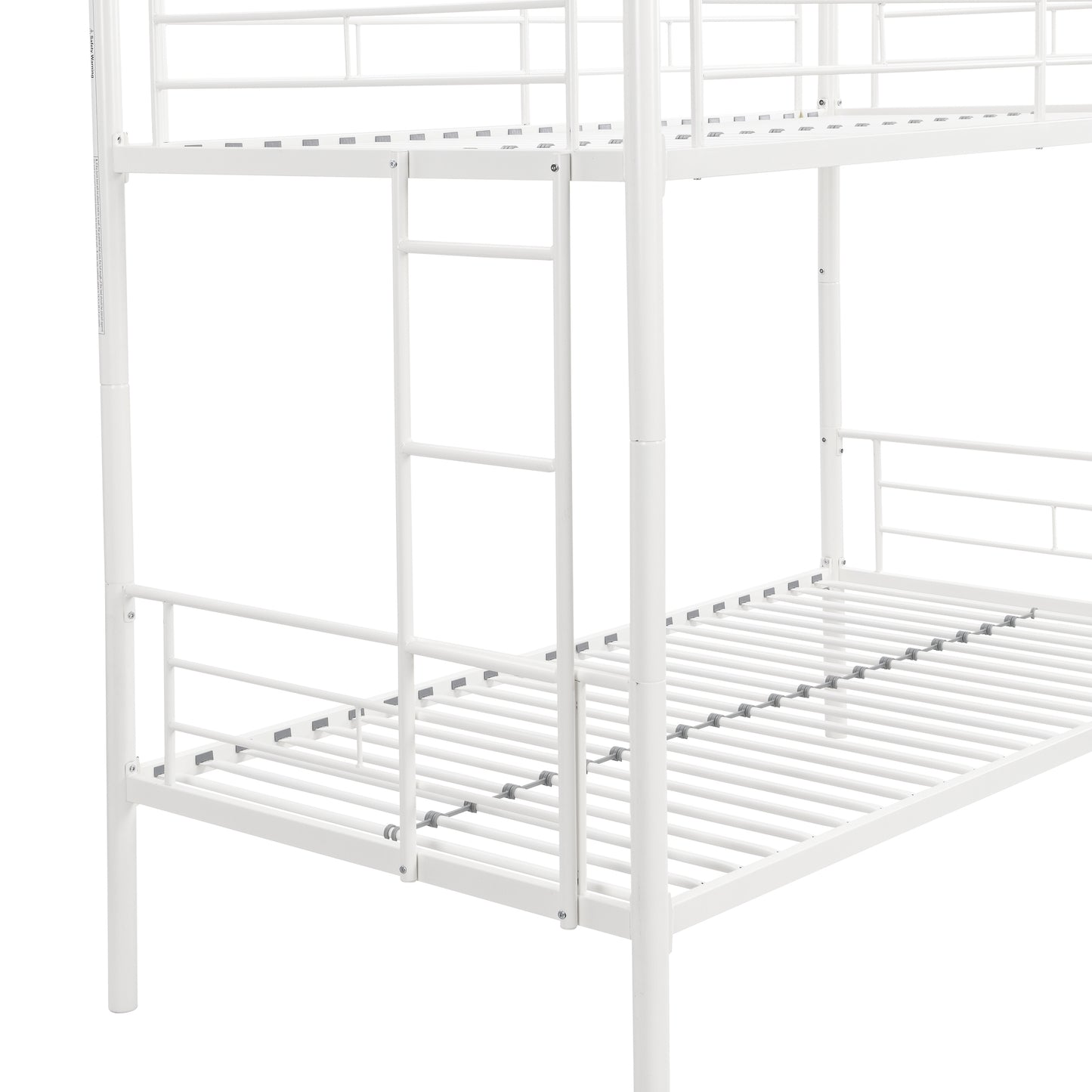 White Metal Convertible Twin Bunk Bed with Safety Guardrails and 2 Ladders