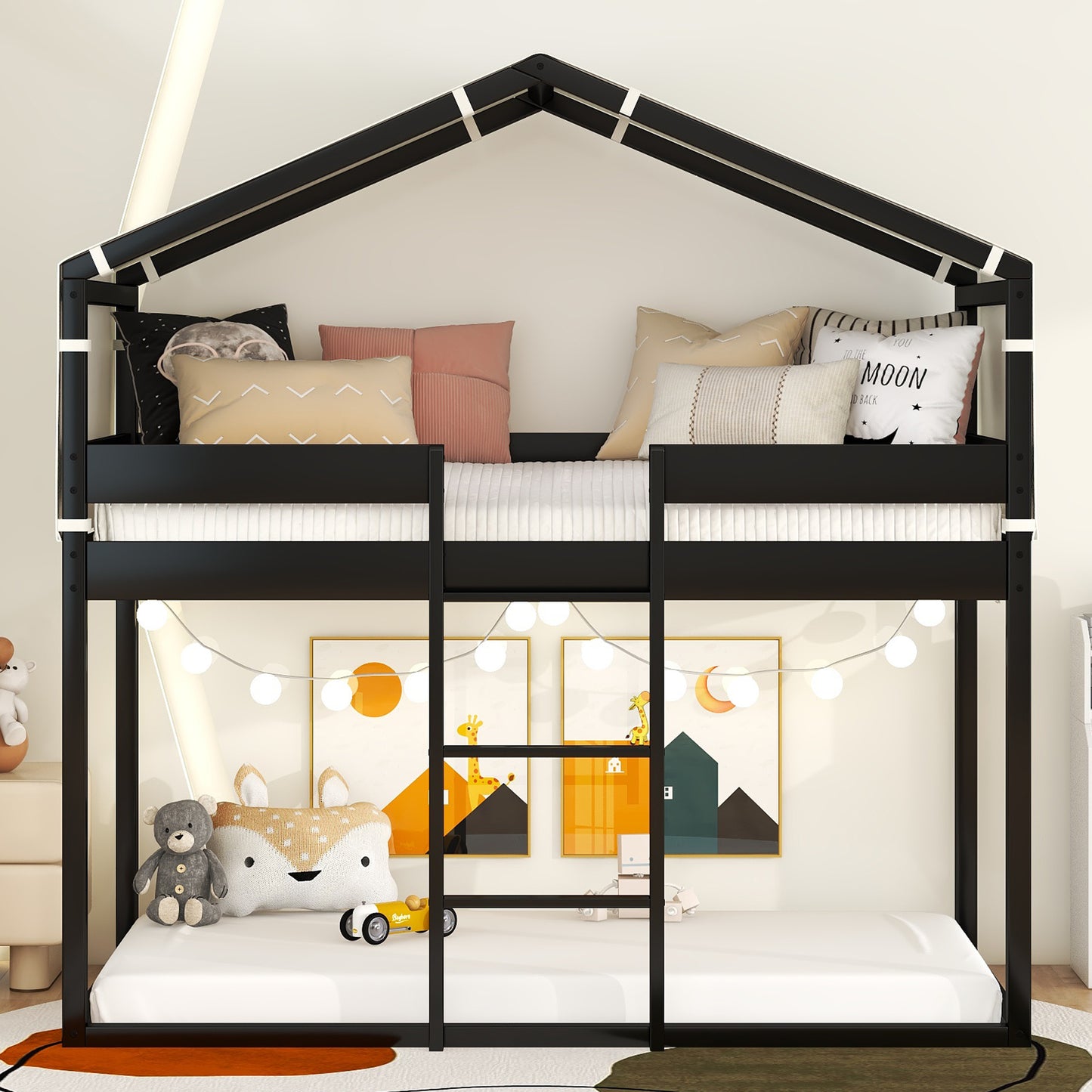 Espresso Wood Bunk Bed with Fun Tent House Design