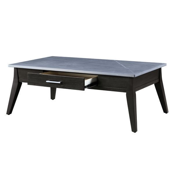 Elegant Zemocryss Coffee Table with Sintered Stone Top and Dark Brown Finish