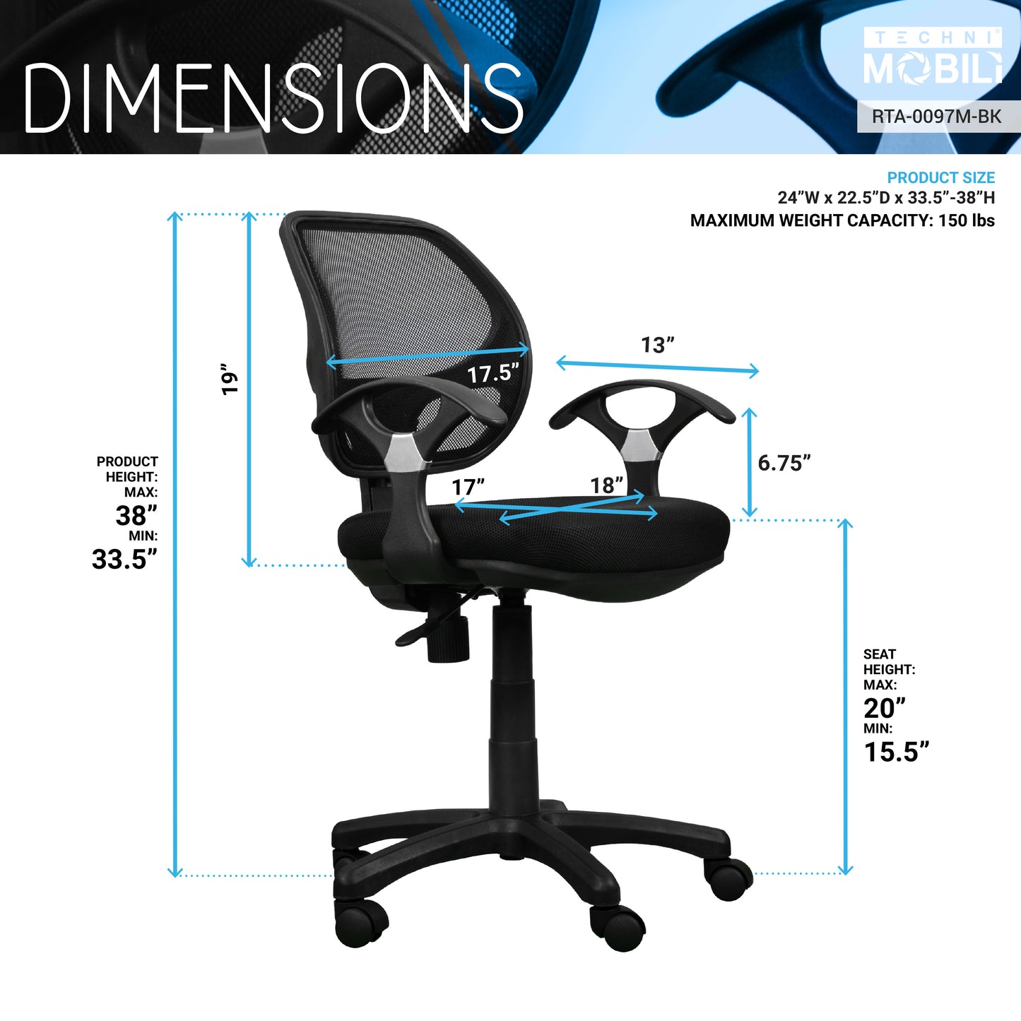 Midback Mesh Task Office Chair, Black