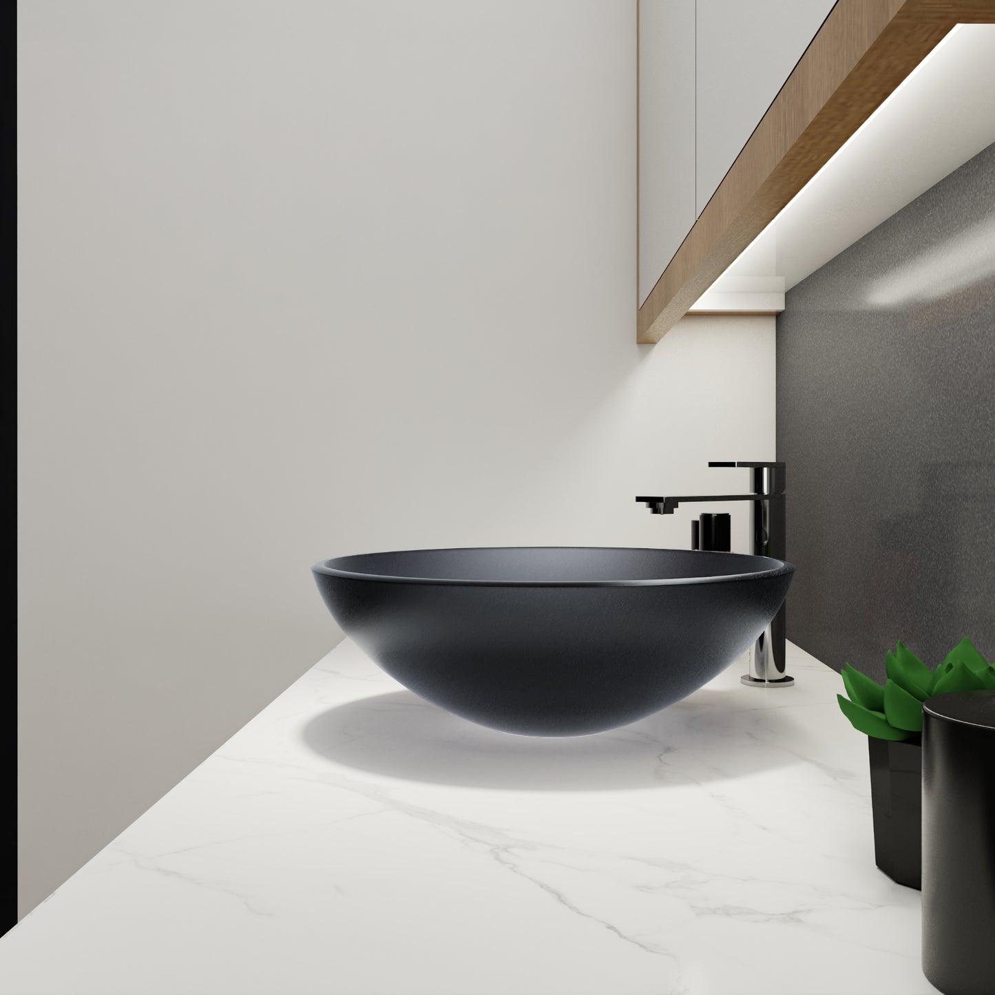 Tempered Glass Matte Bathroom Vessel Sink, Round Bathroom Basin (Tempered Glass Matt Gray)