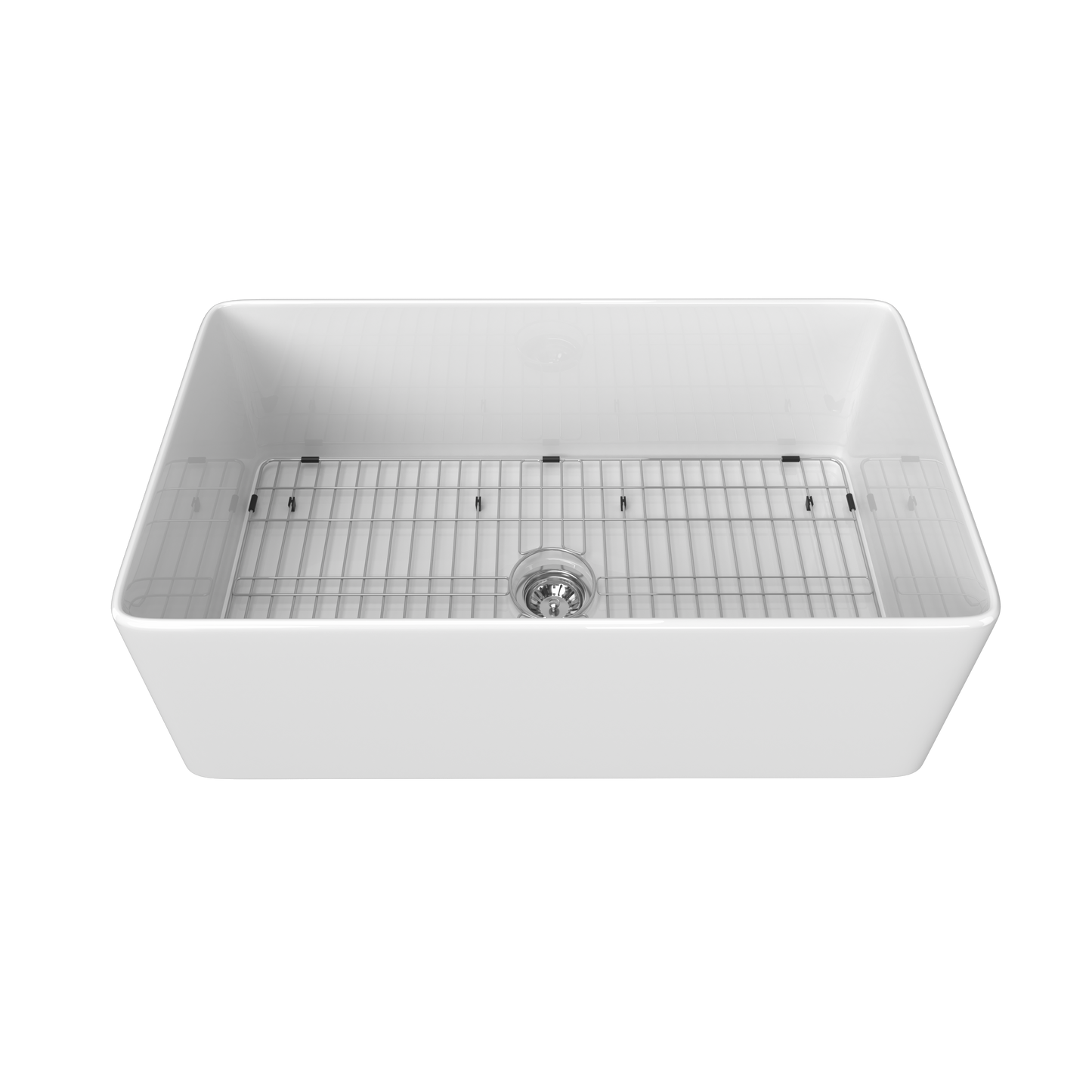 33-Inch White Fireclay Single Bowl Farmhouse Kitchen Sink with Bottom Grid and Drain