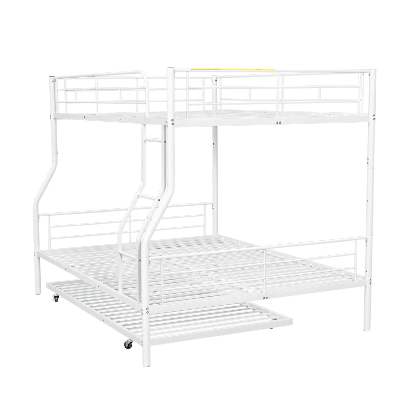 White Full XL Over Queen Metal Bunk Bed with Trundle