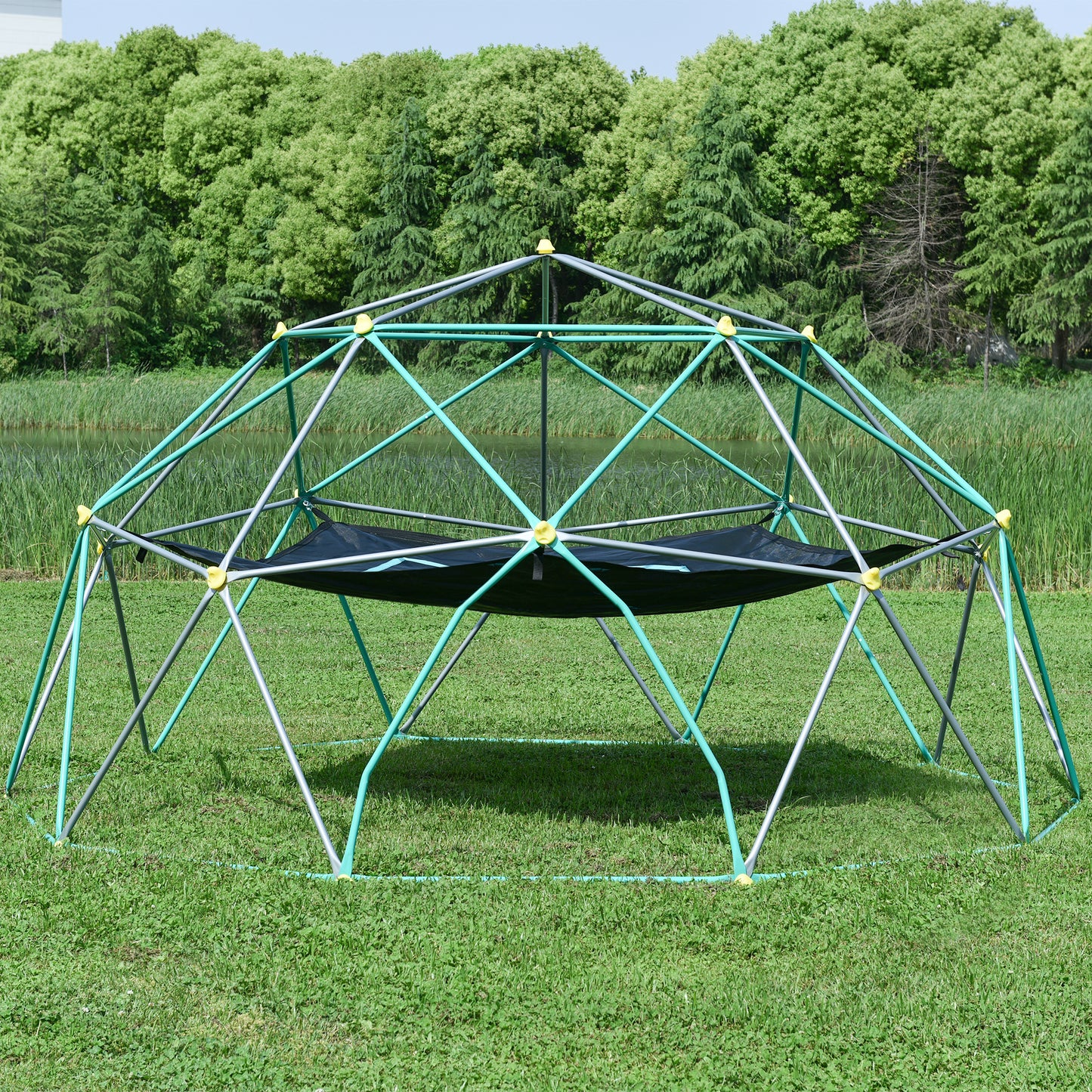 13ft Geometric Dome Climber Play Center with Hammock for Kids, Rust & UV Resistant Steel, Supporting 1000 LBS