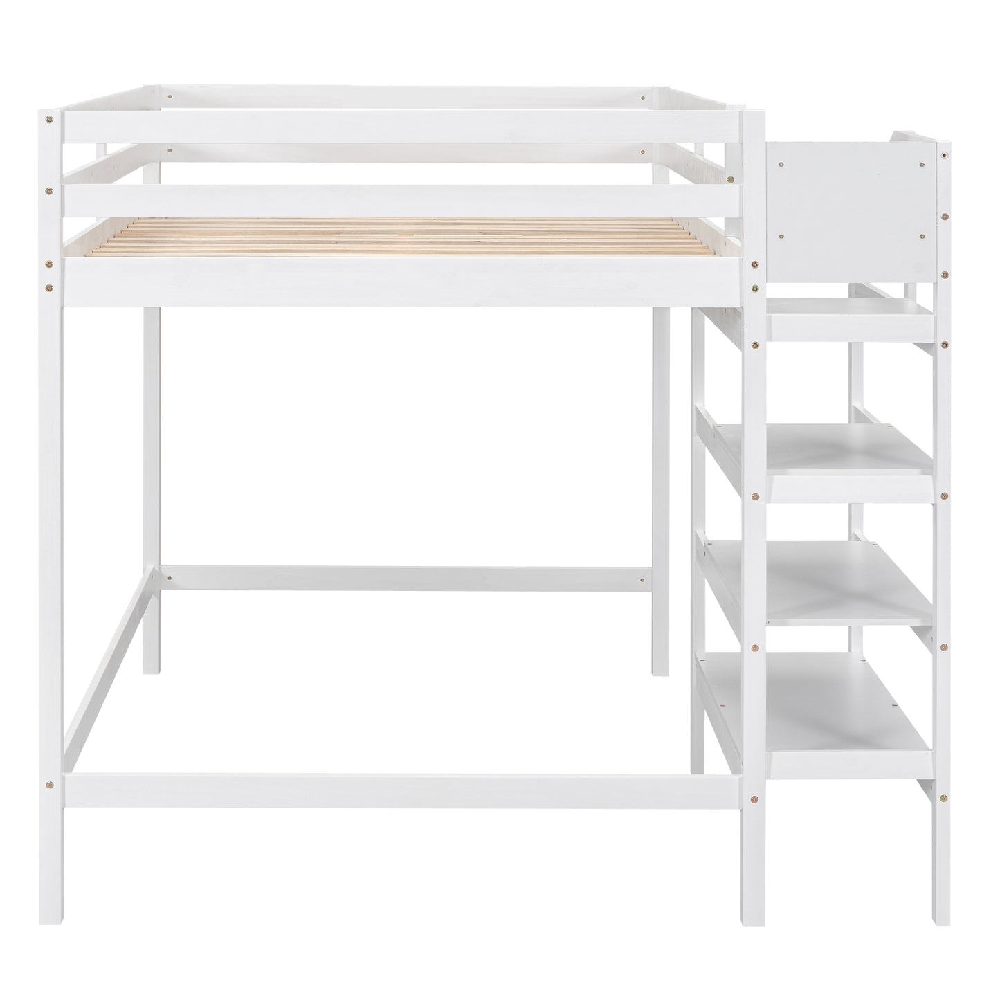 Full Size Loft Bed with Built-in Storage Staircase and Hanger for Clothes, White