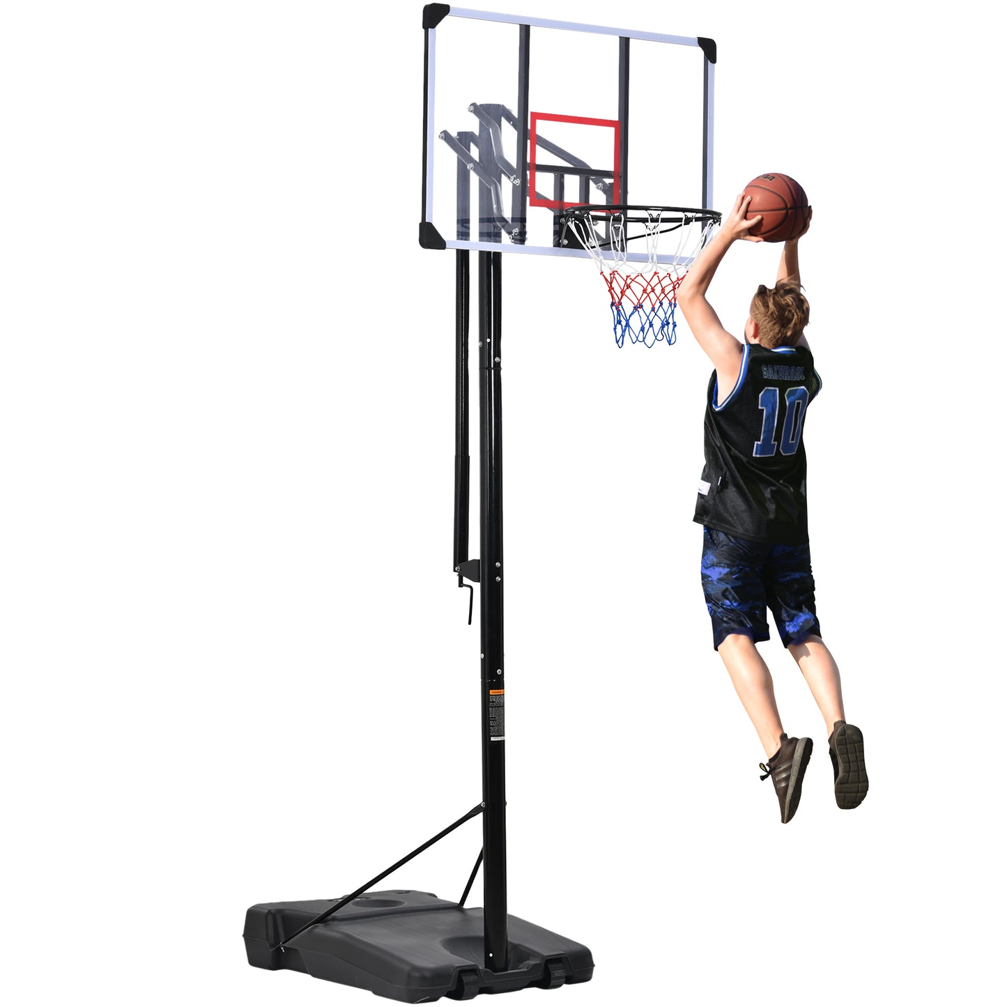 Portable Basketball Hoop & Goal with Vertical Jump Measurement, Outdoor Basketball System with 7.5-10ft Height Adjustment in 44'' Backboard for Youth/Audlt, Manual Lifting Basketball Hoop