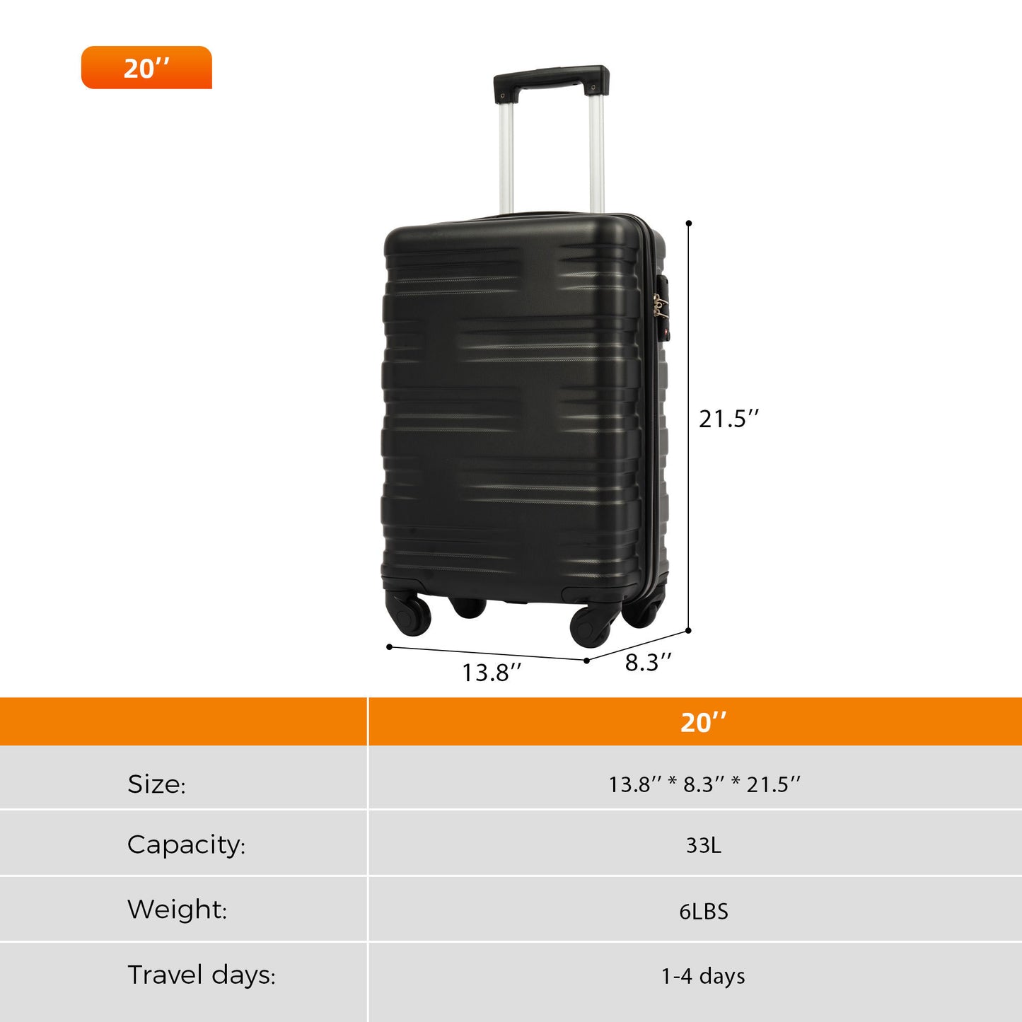 Luggage with TSA Lock Spinner Wheels Hardside Expandable Luggage Travel Suitcase Carry on Luggage ABS 20"