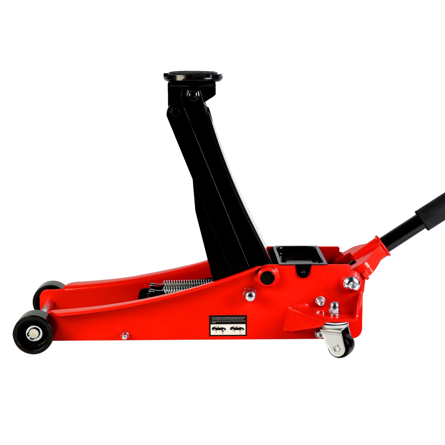 Ultra-Low Profile Dual Piston Hydraulic Car Jack, Red and Black, 3 Ton Capacity, Lifting Range 3.3-19.7