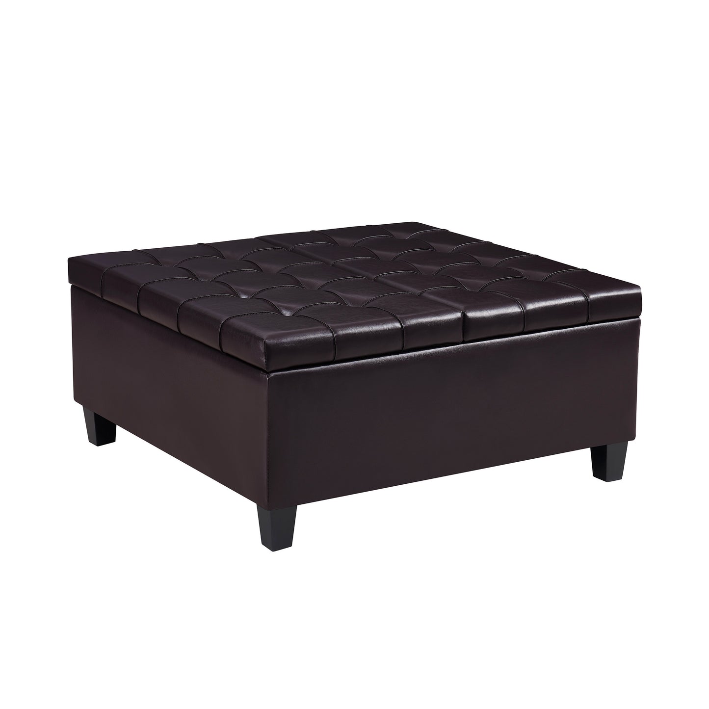 Elegant Dark Brown Large Square Faux Leather Ottoman with Storage