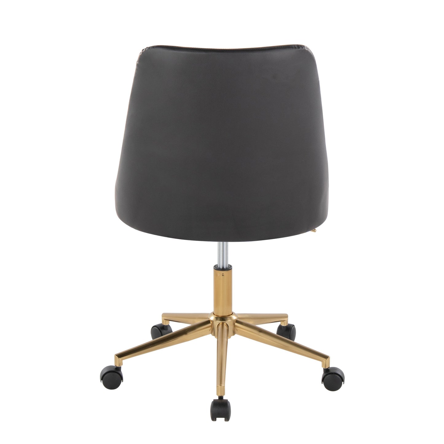 Marche Contemporary Swivel Task Chair with Casters in Gold Metal and Black Faux Leather by LumiSource