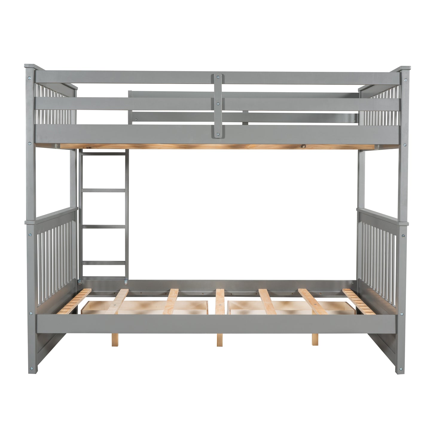 Gray Full-Over-Full Bunk Bed with Storage Drawers and Ladders