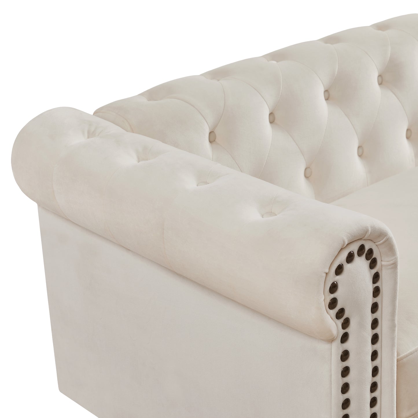 Classic Traditional Living Room Upholstered Sofa with high-tech Fabric Surface/ Chesterfield Tufted Fabric Sofa Couch, Large-White.