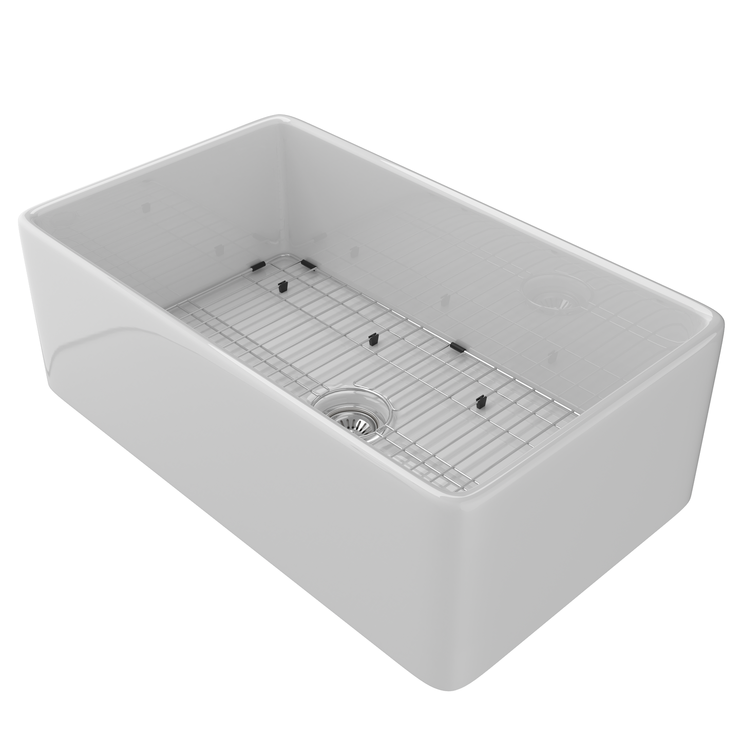 33-Inch White Fireclay Single Bowl Farmhouse Kitchen Sink with Bottom Grid and Drain