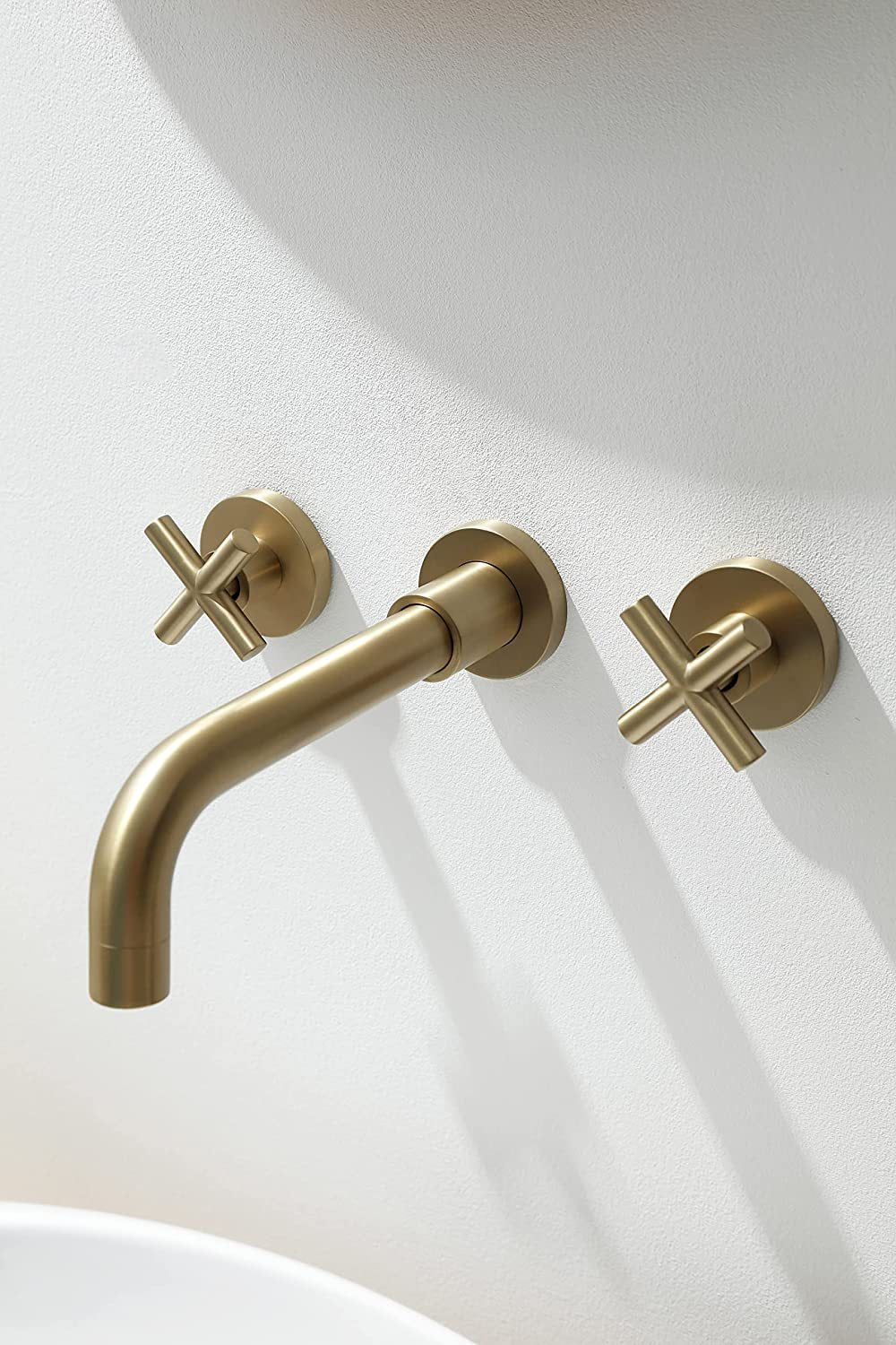 Golden Brushed Wall Mount Bathroom Faucet with Double Handles