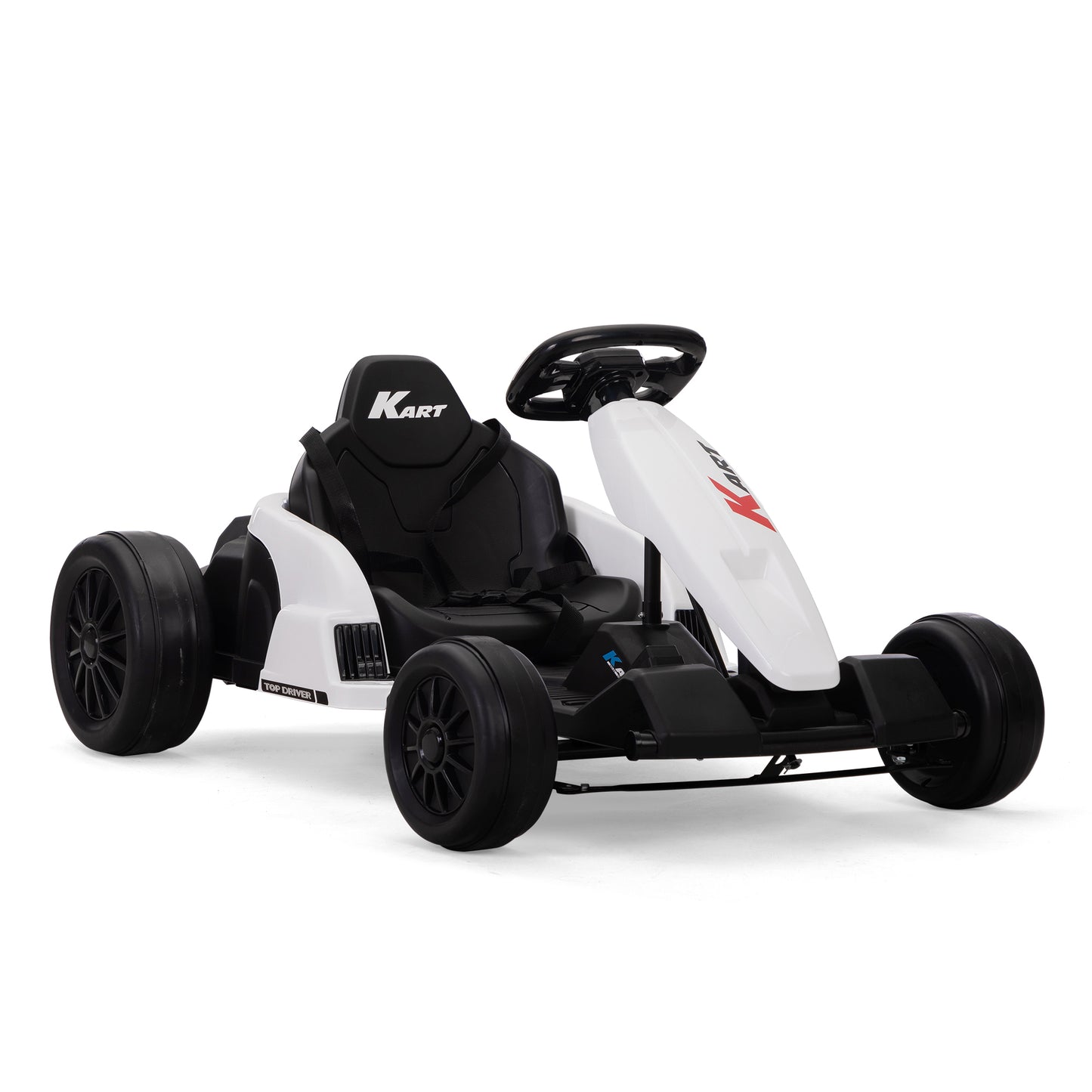 Electric GoKart Pro for Kids Aged 4-16, Black and White Outdoor Racing Car with MP3