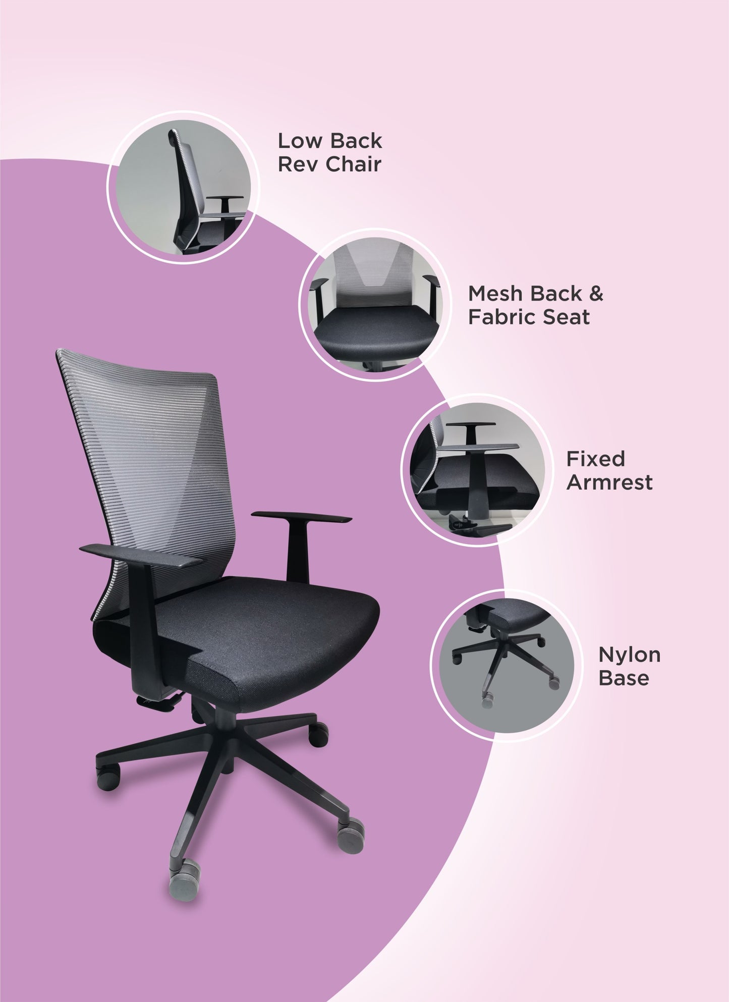 Cox Office Chair, Nylon Base Black, Fixed Armrest -Black / Smoke