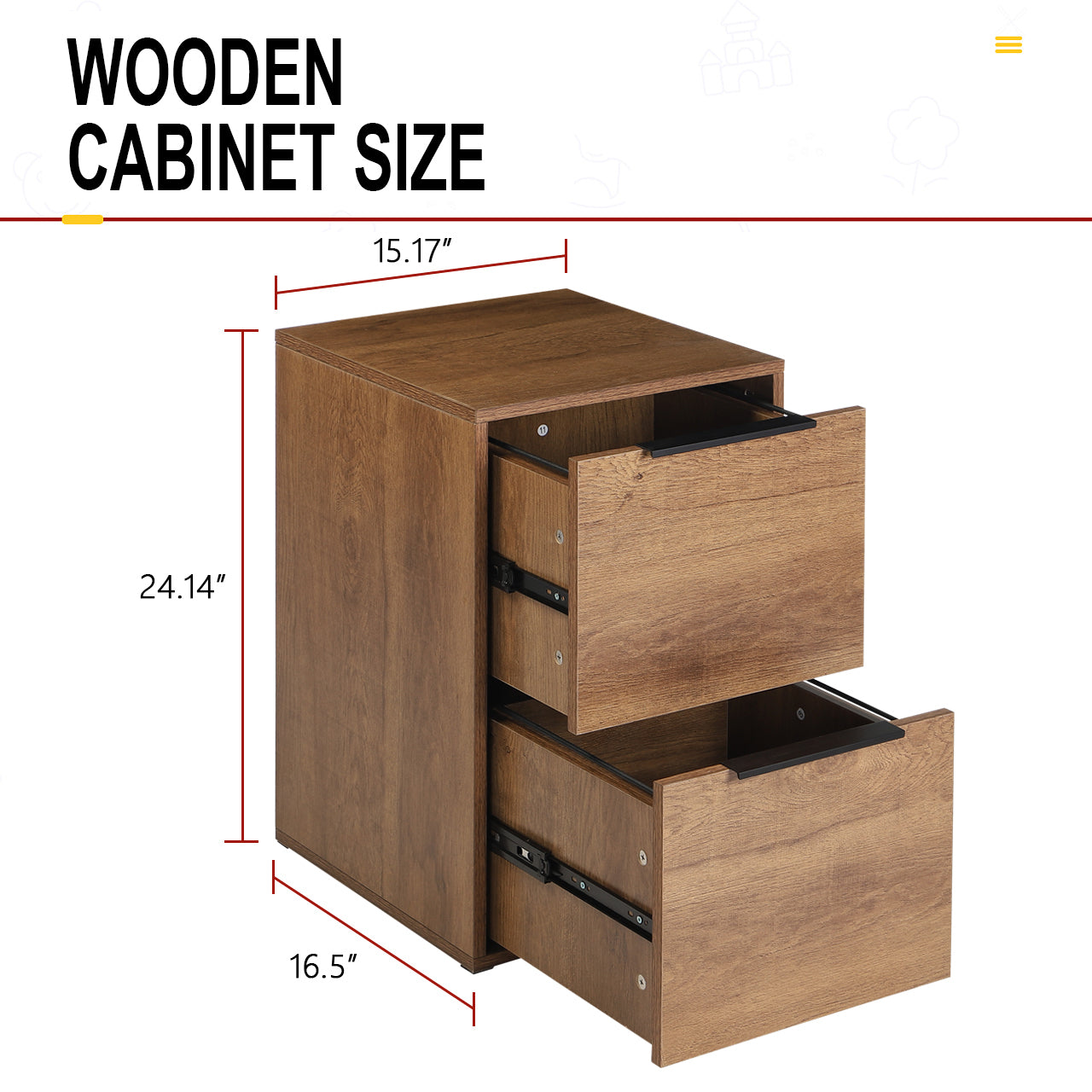 2 Drawer Wood Filing Cabinet