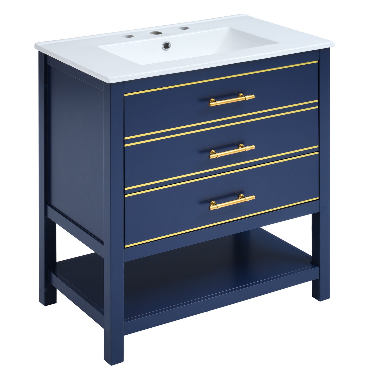 Modern 30inch Navy Blue/White Bathroom Vanity Cabinet Combo with OpenStorge, Two Drawers