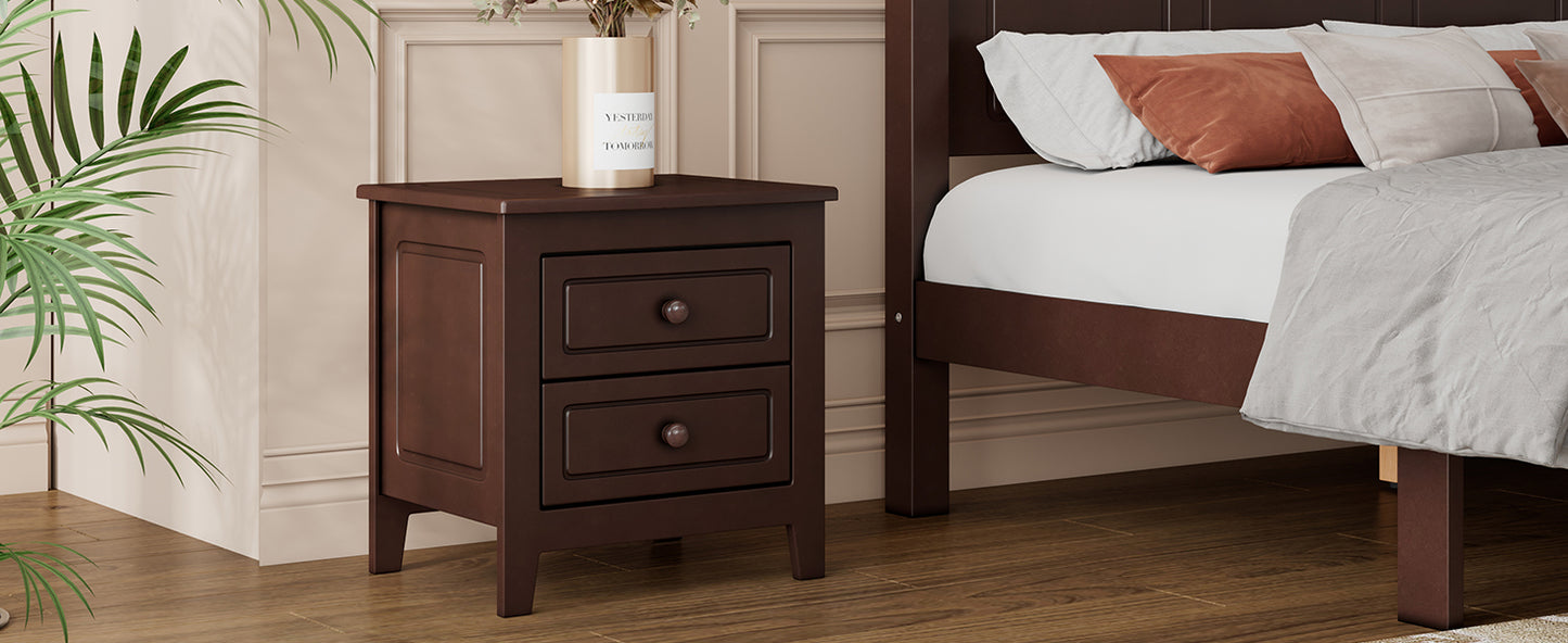 2-Drawer Nightstand for Bedroom, Mid Century Retro Bedside Table with Classic Design,Dark Walnut