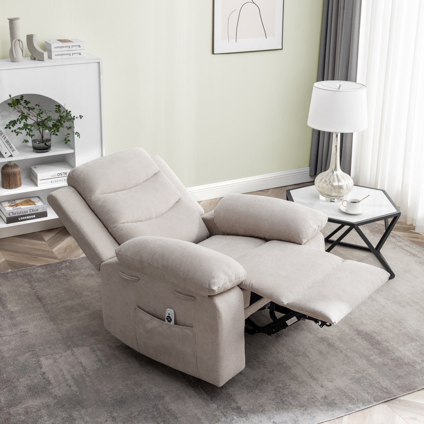 Massage Recliner Chair with Heating System, Side Pocket, and Beige Fabric: Ultimate Comfort and Support