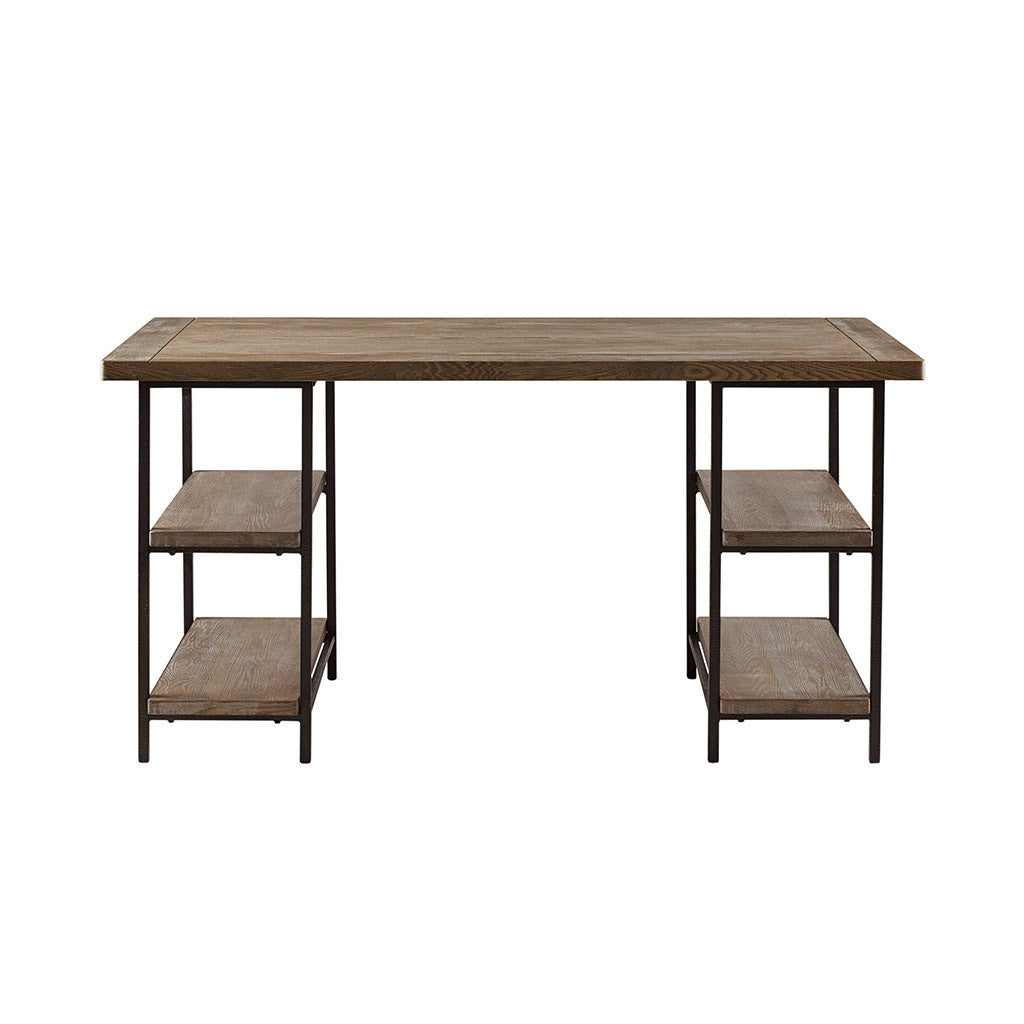 Rustic Grey Wood Desk with Black Metal Base