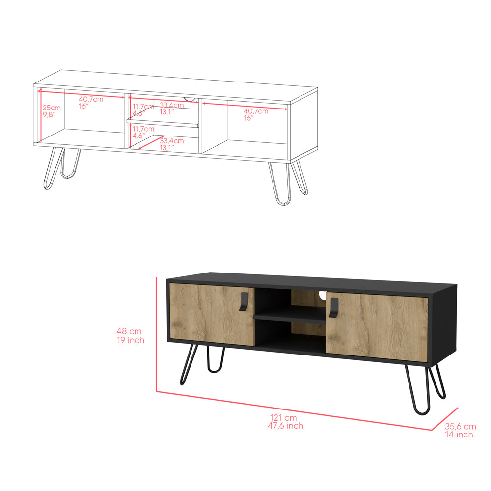 B Magness TV Stand, Black / Macadamia Storage Solution