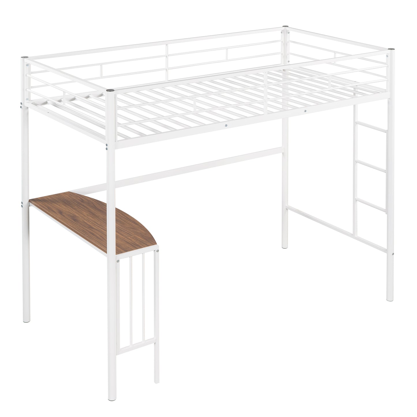 Metallic White Twin Over Full Bunk Bed with Desk and Ladder