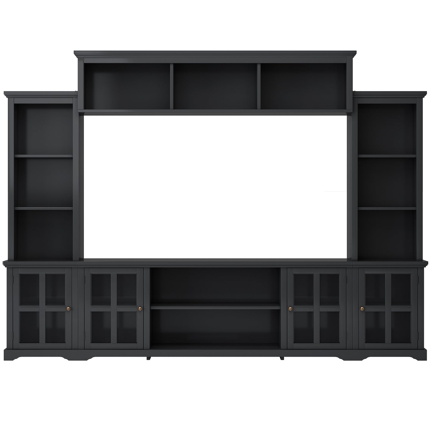 Sleek Entertainment Wall Unit with Bridge and Tempered Glass Door, Modern TV Console for TVs Up To 70