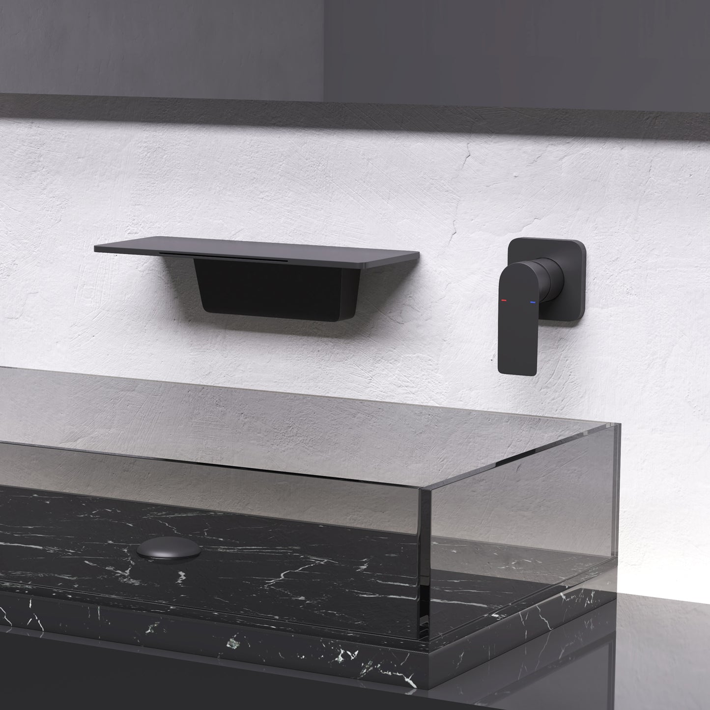 Modern Matte Black Bathroom Sink Faucet with Waterfall Spout