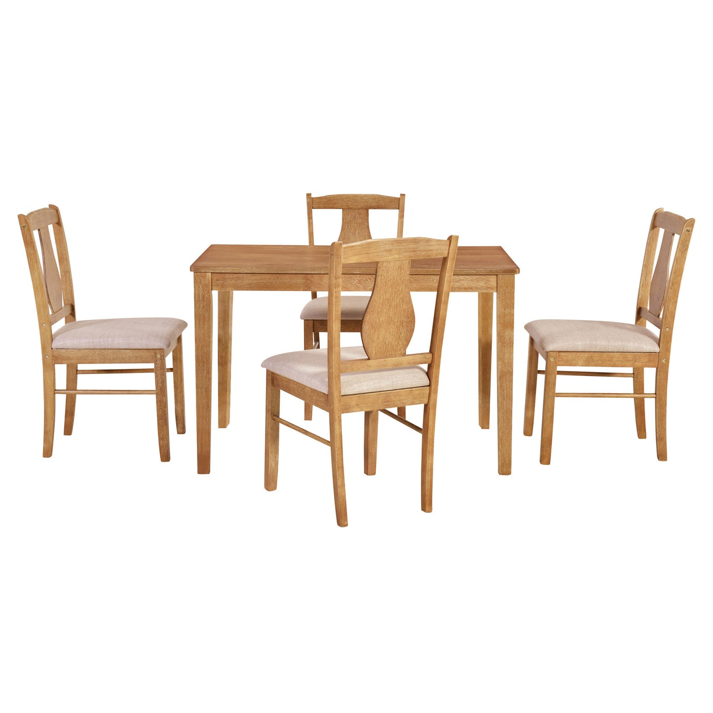 TREXM 5-Piece Kitchen Dining Table Set, Wooden Rectangular Dining Table and 4 Upholstered Chairs for Kitchen and Dining Room (Drift Wood)