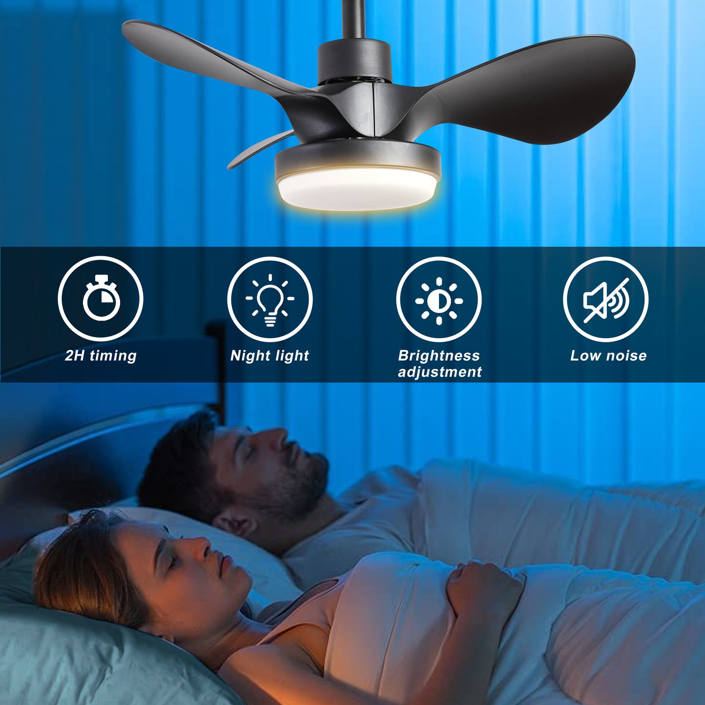 24 Compact Ceiling Fan with LED Light and Remote Control, Modern Low Profile Design