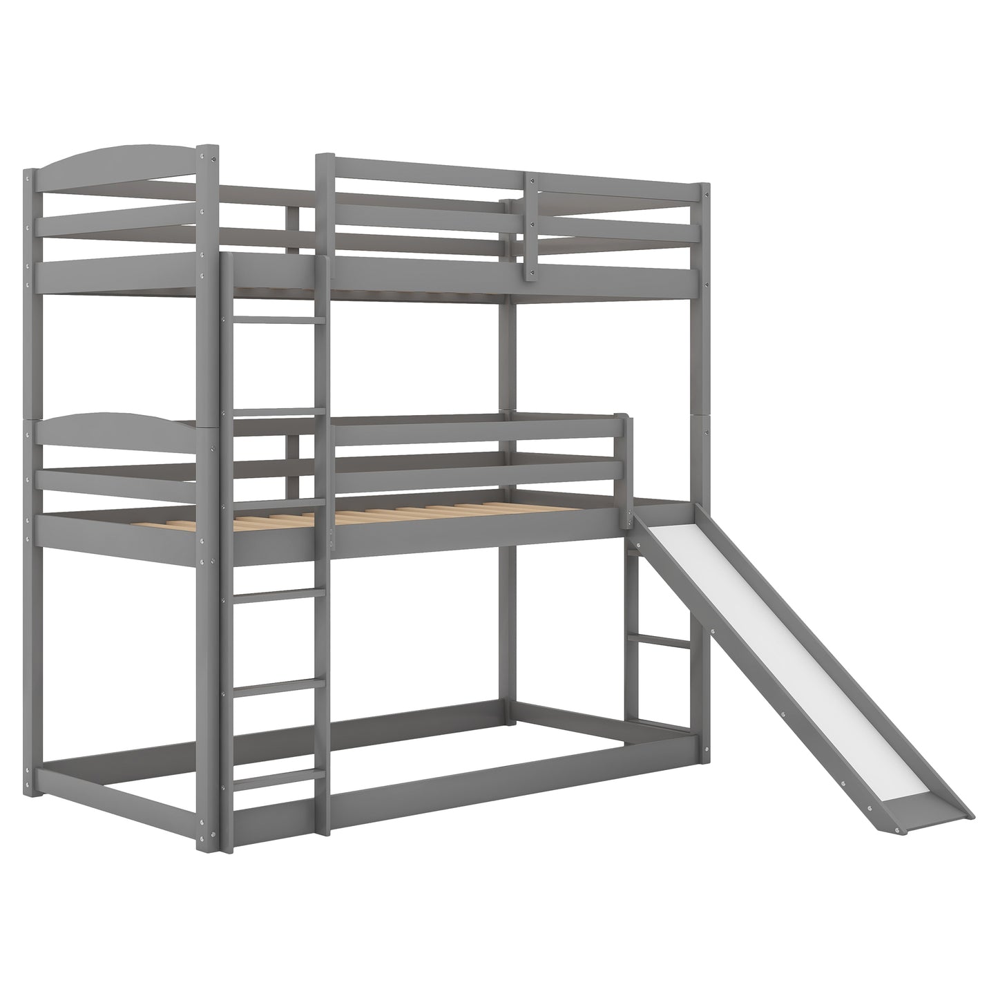 Adjustable Gray Triple Bunk Bed with Ladder, Slide, and Twin Size (OLD SKU: SM000508AAE)