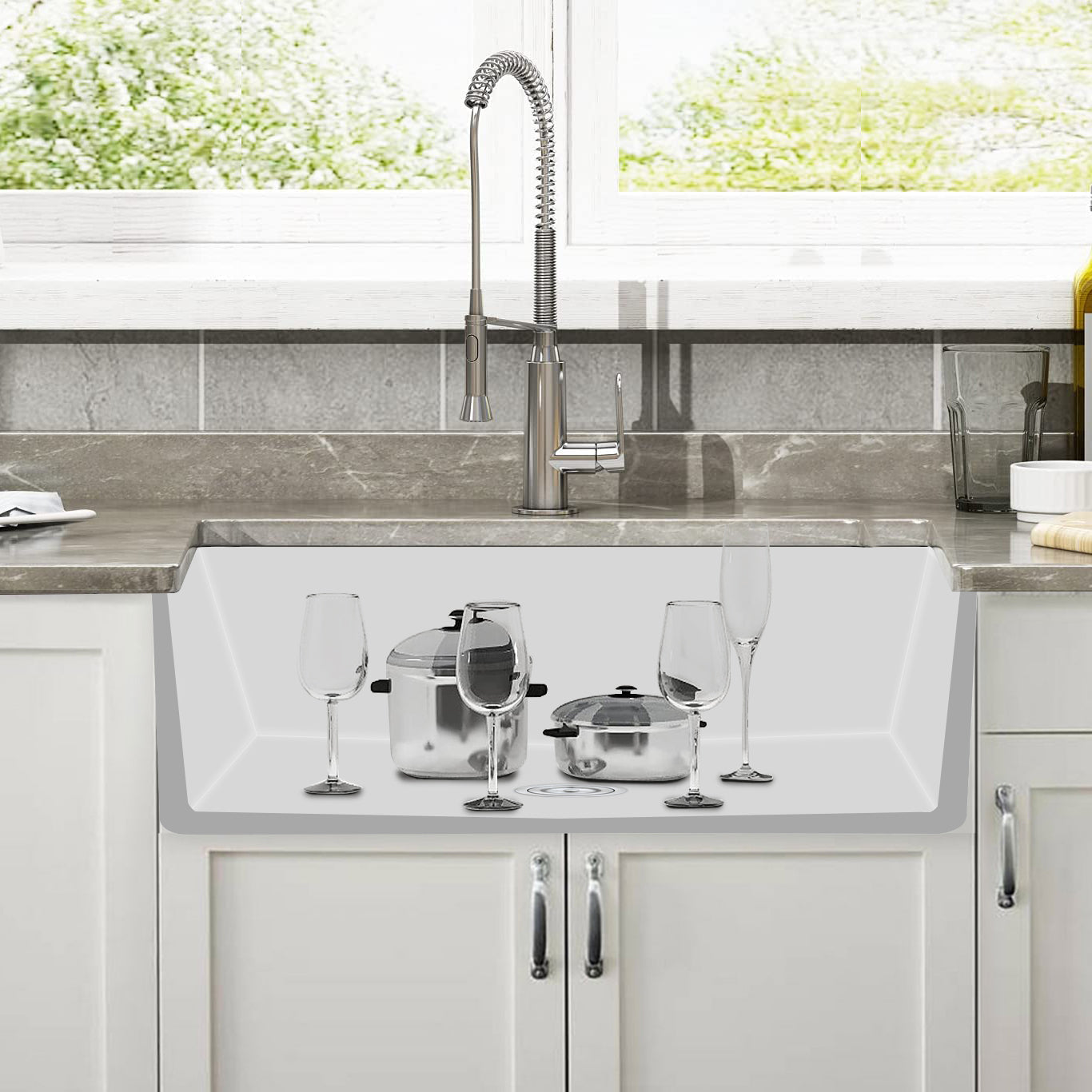 36 Fireclay White Farmhouse Kitchen Sink with Grid and Strainer