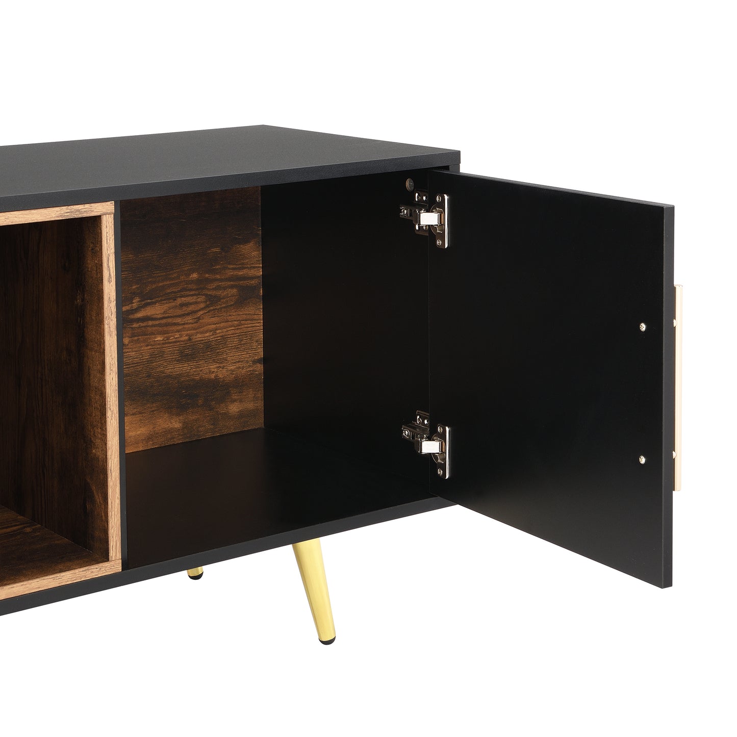 Elegant Black and Gold Two-Tone TV Stand with Adjustable Storage