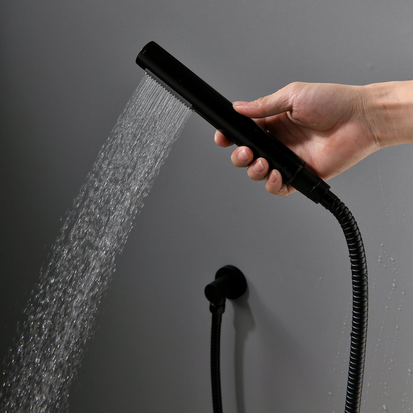 Matte Black Thermostatic Rainfall Shower System with Handheld Shower