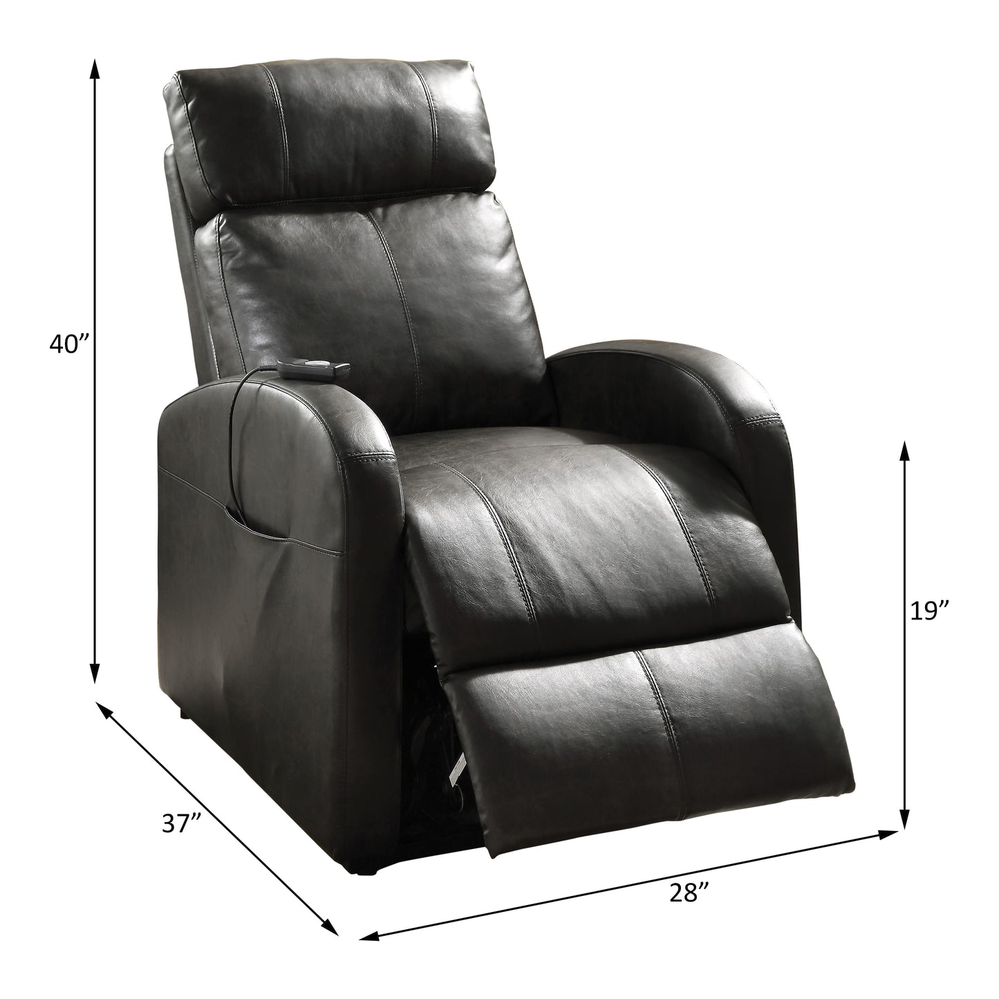 Ricardo Power Lift Recliner in Dark Gray PU Leather with Convenient Wired Controller