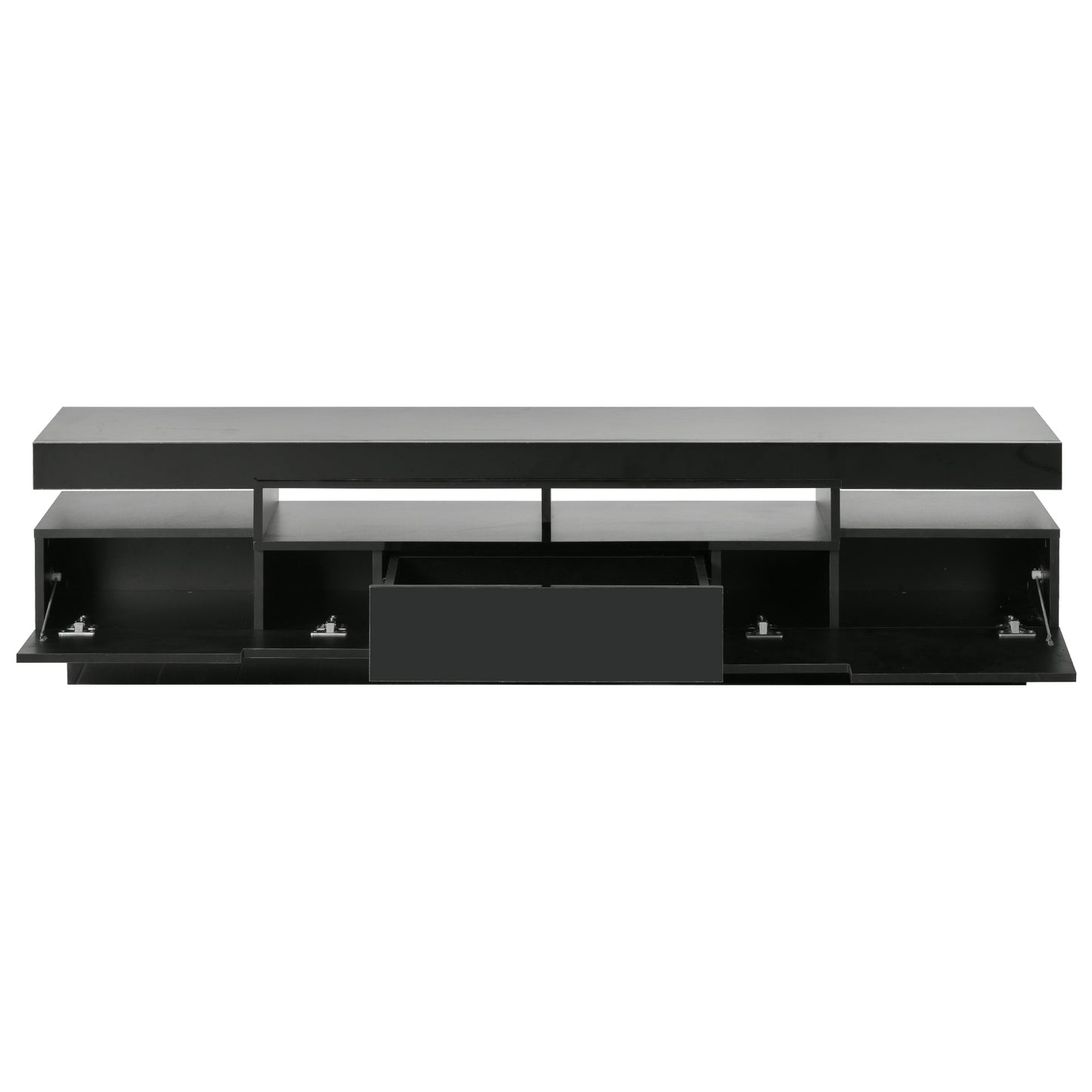 Sleek Black TV Stand with LED Lighting and Multi-Storage Options for 75 Inch TV