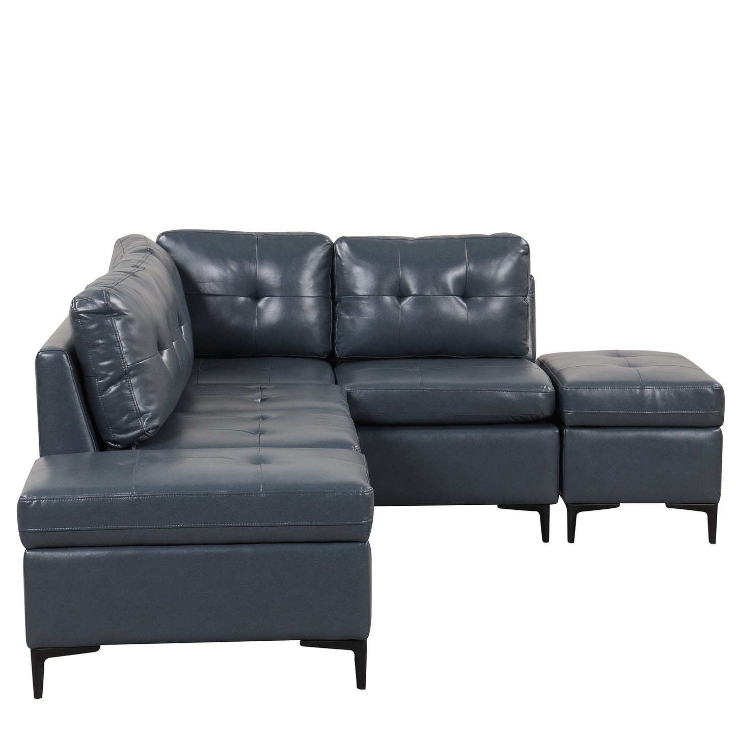 Blue L-Shaped Sectional Sofa Set with Movable Storage Ottomans