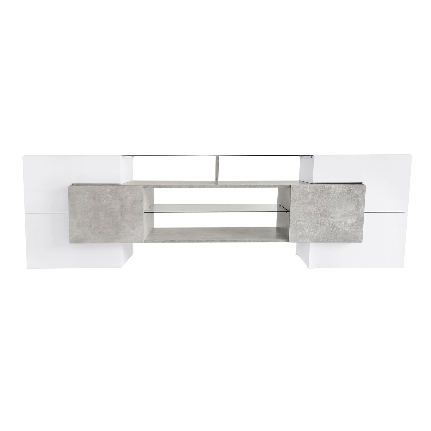 Elegant Grey TV Stand with LED Lights and Glass Shelves for TVs Up to 80 Inches