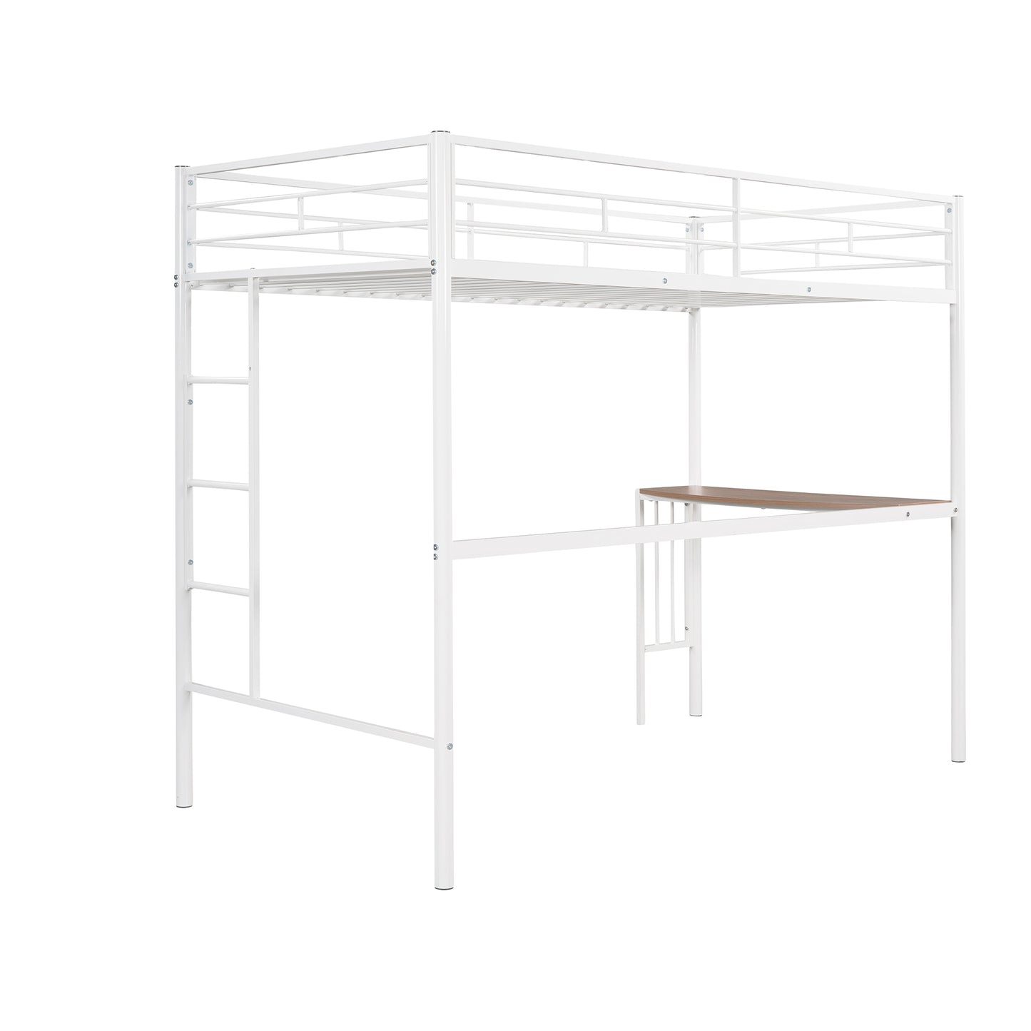 Metallic White Twin Over Full Bunk Bed with Desk and Ladder