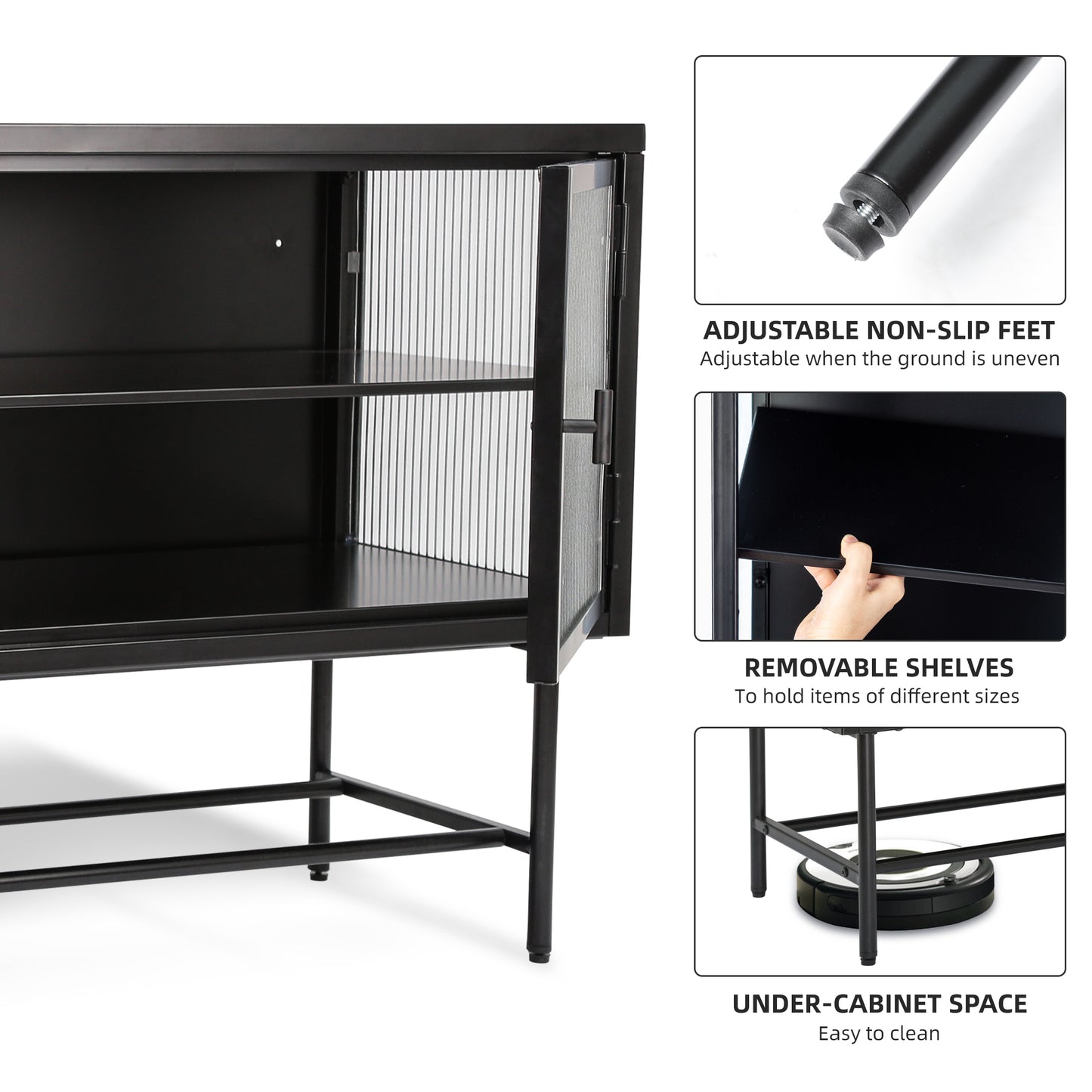 Retro Style TV Stand with Enclosed Storage and Glass Doors