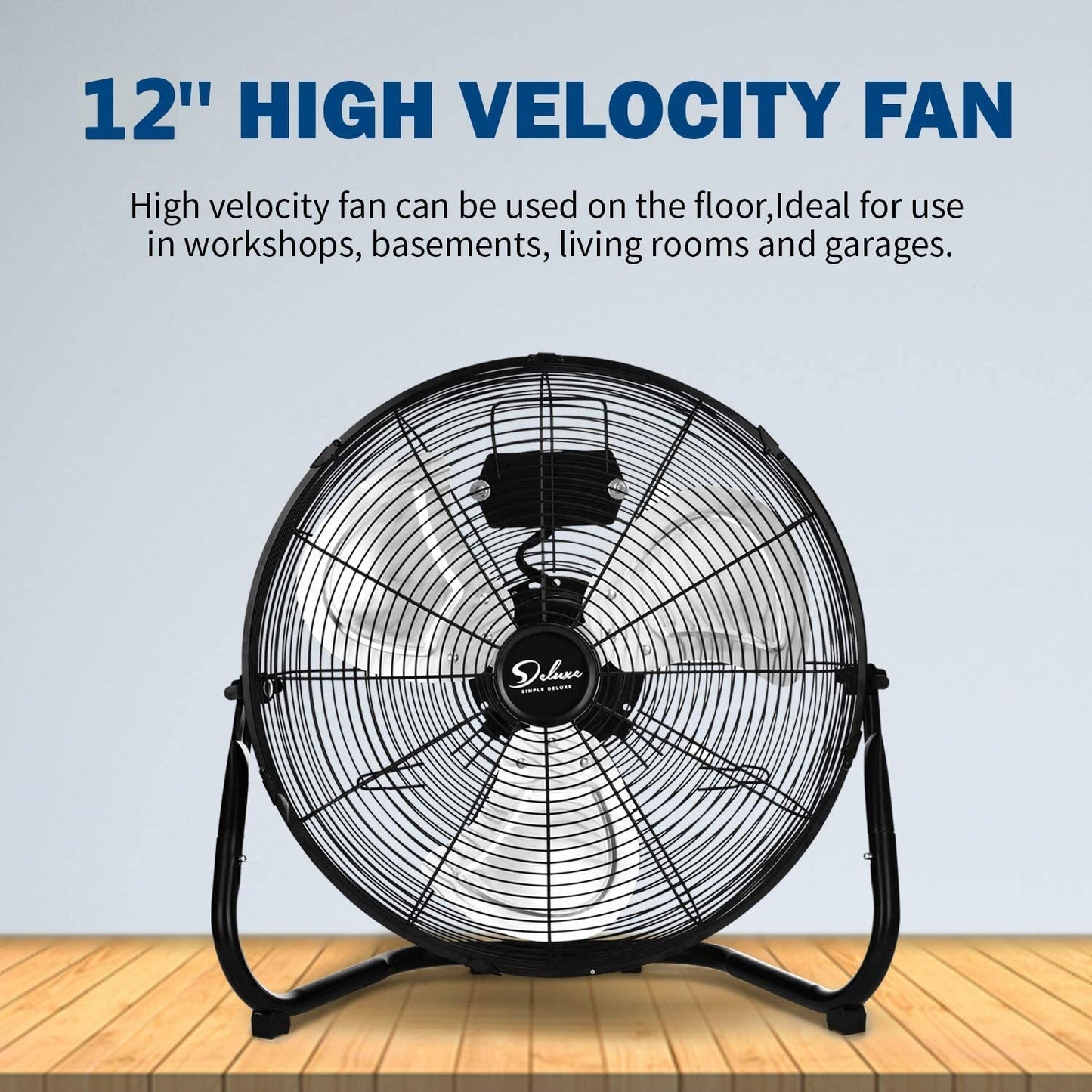 Simple Deluxe 12 Inch 3-Speed High Velocity Heavy Duty Metal Industrial Floor Fans Quiet for Home, Commercial, Residential, and Greenhouse Use, Outdoor/Indoor, Black，2-pack