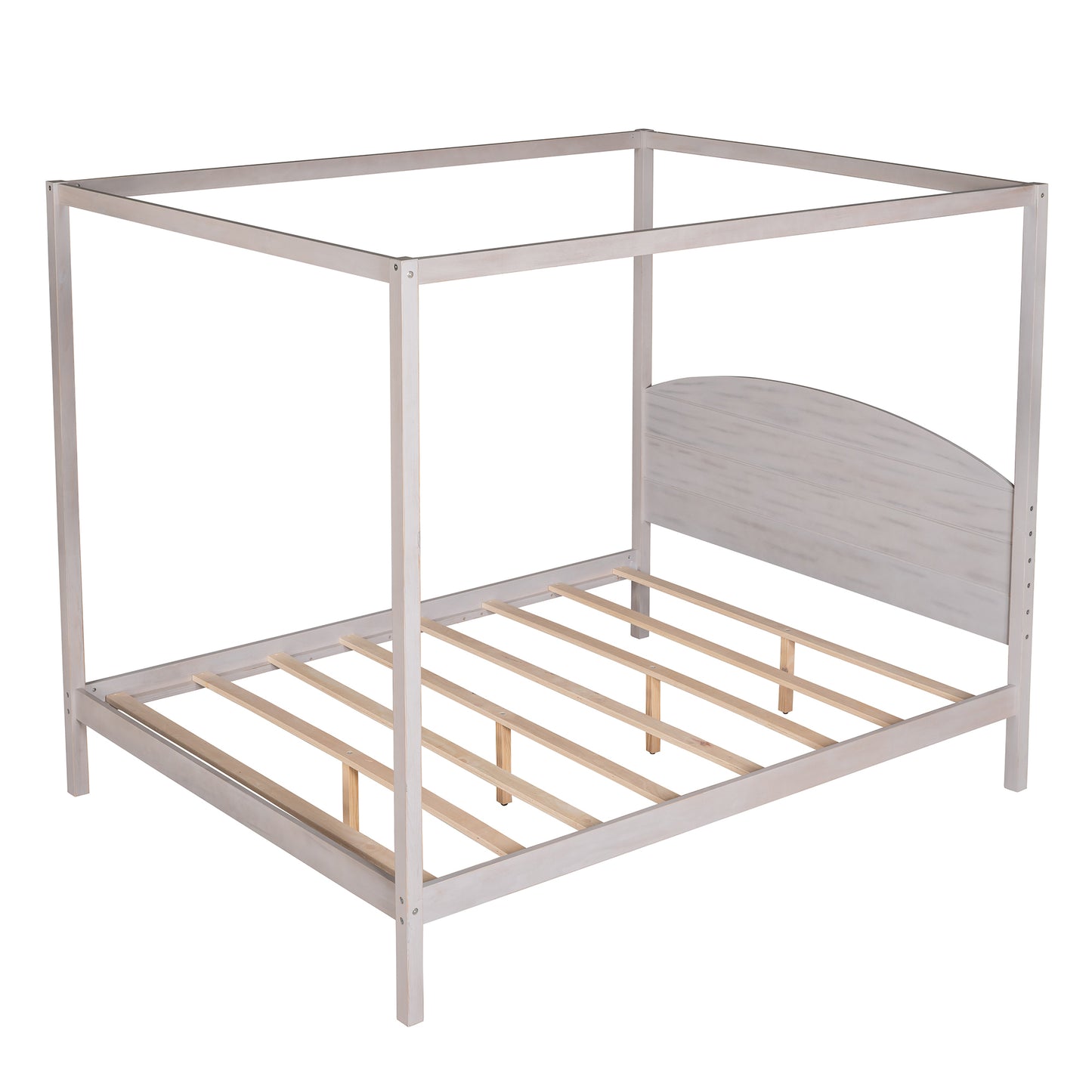 Queen Size Canopy Platform Bed with Headboard and Support Legs,Grey Wash